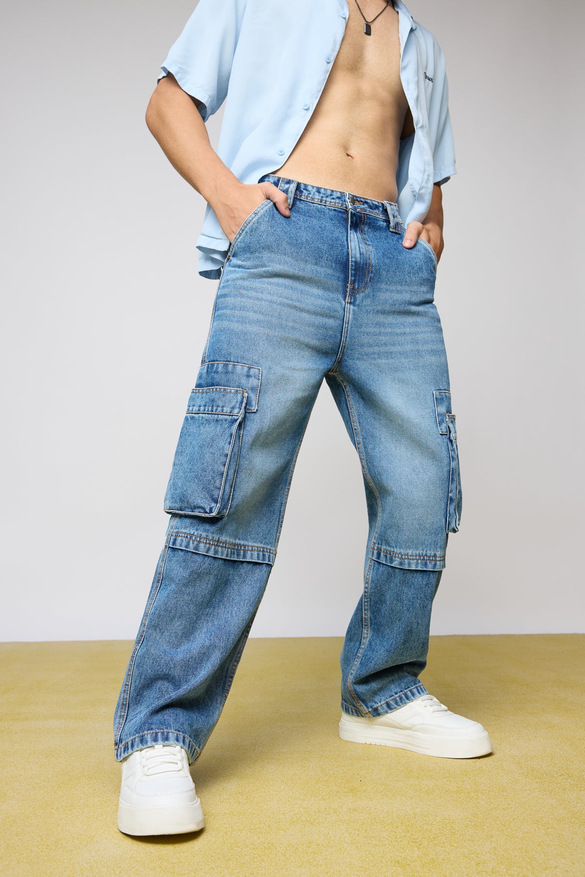 Relaxed Mid Blue Men's Utility Jeans