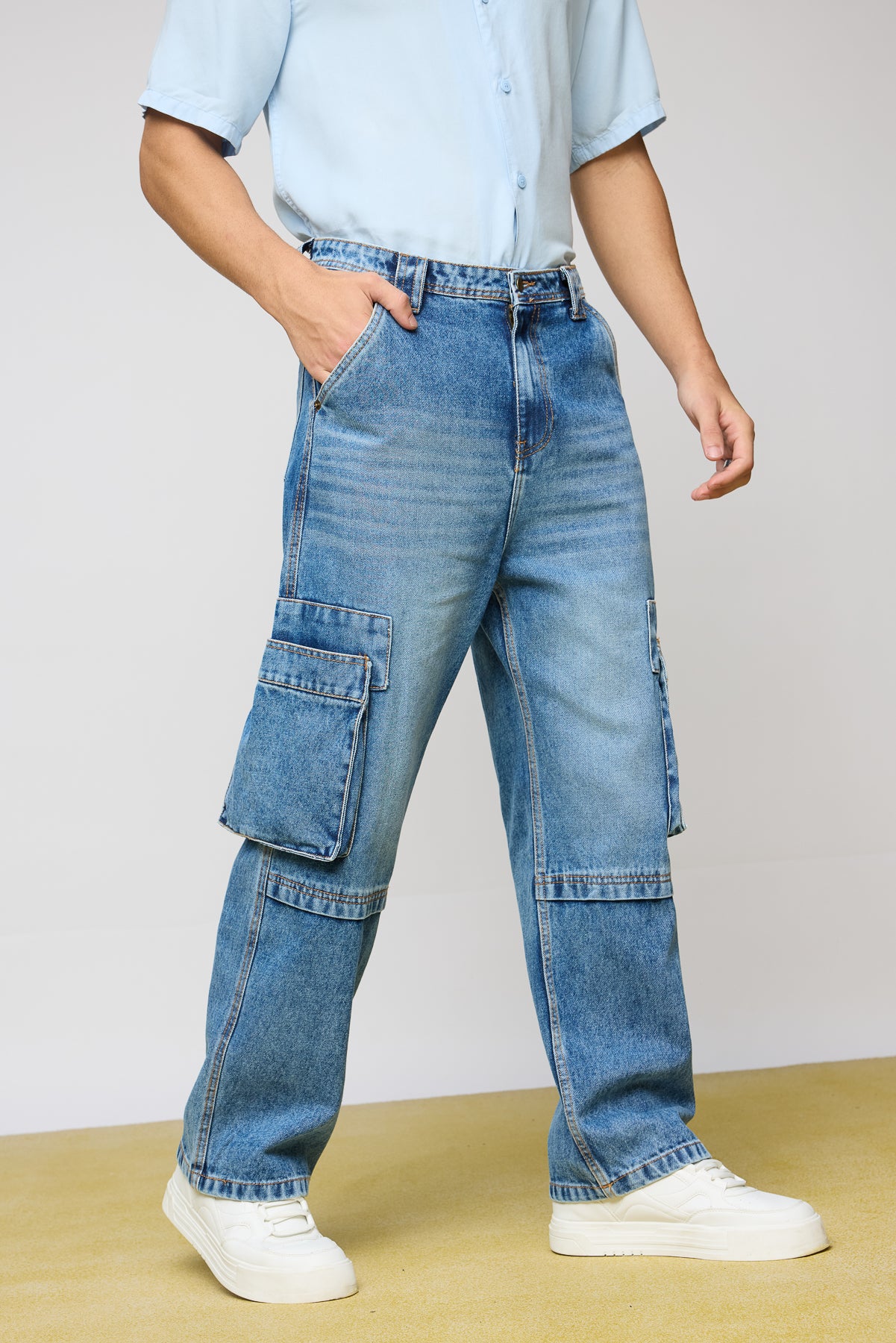 Relaxed Mid Blue Men's Utility Jeans