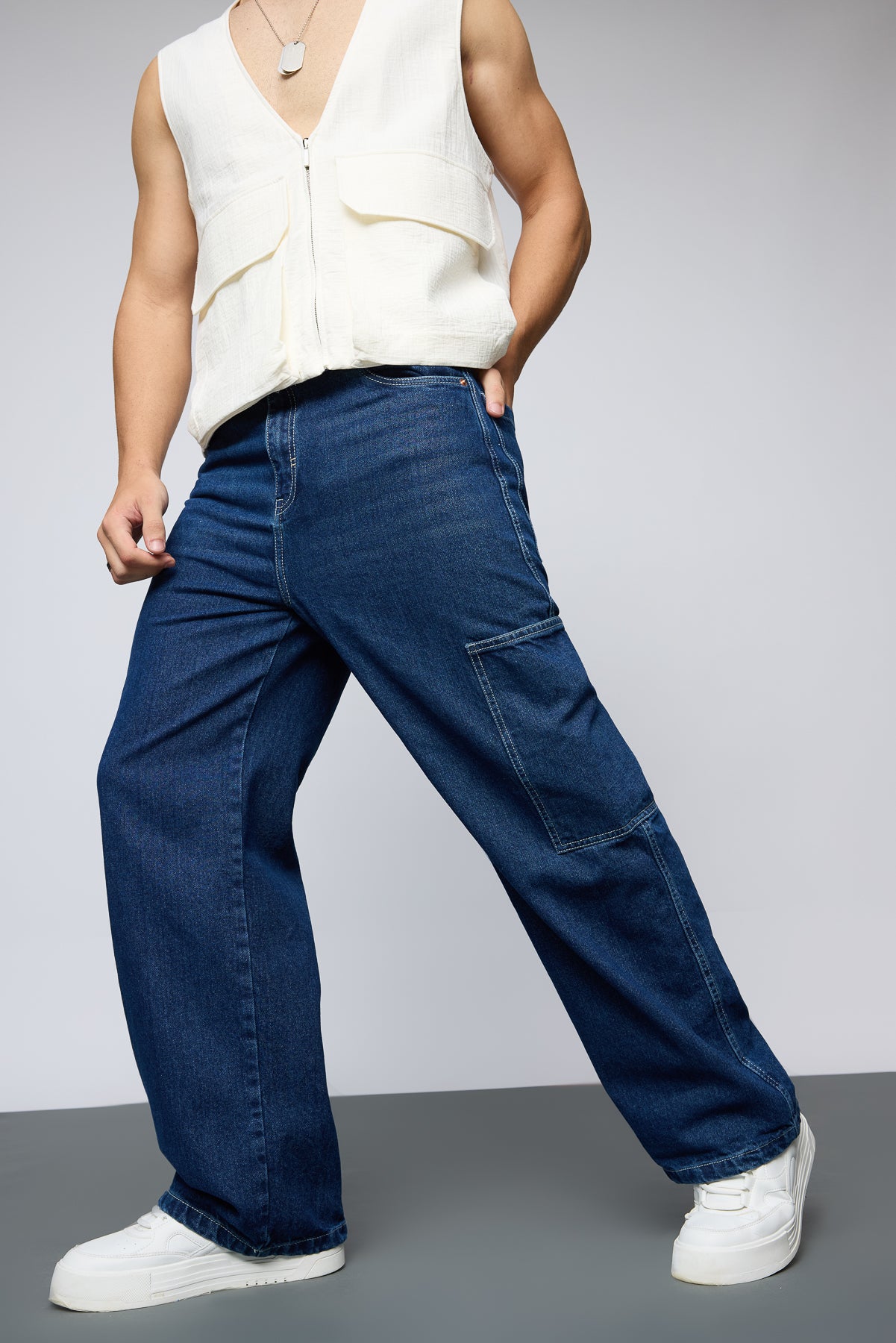 Sleek Back Blue Pintuck Men's Straight Jeans