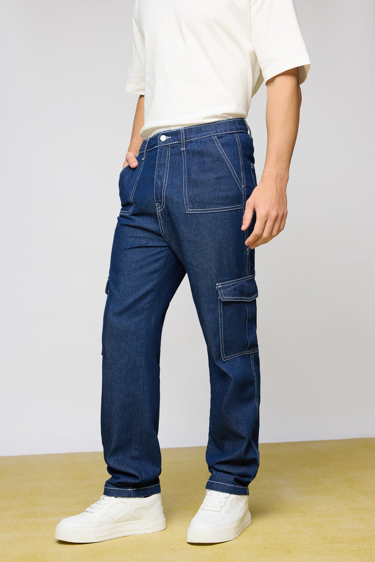 Storm Blue Elasticated Men’s Cargo Jeans