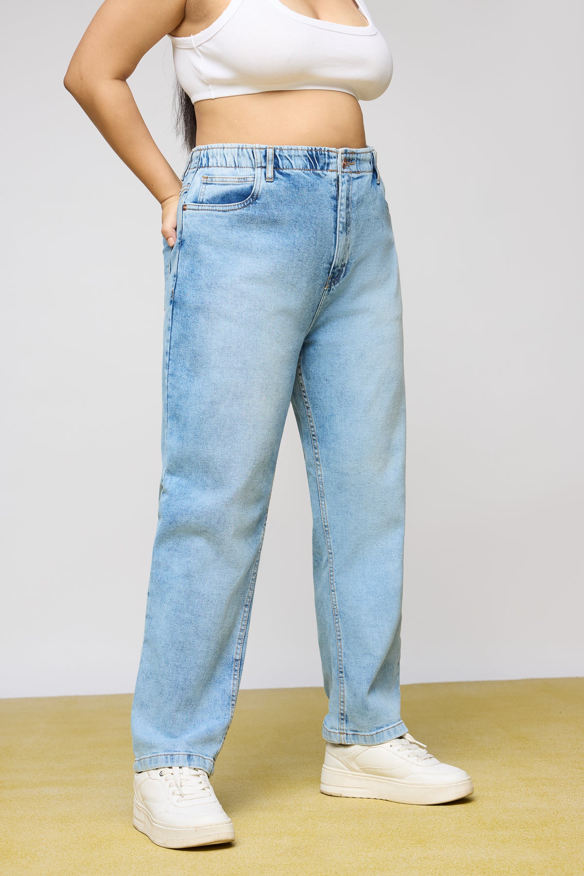 Light Blue Leisure Elasticated Curve Mom Fit Jeans