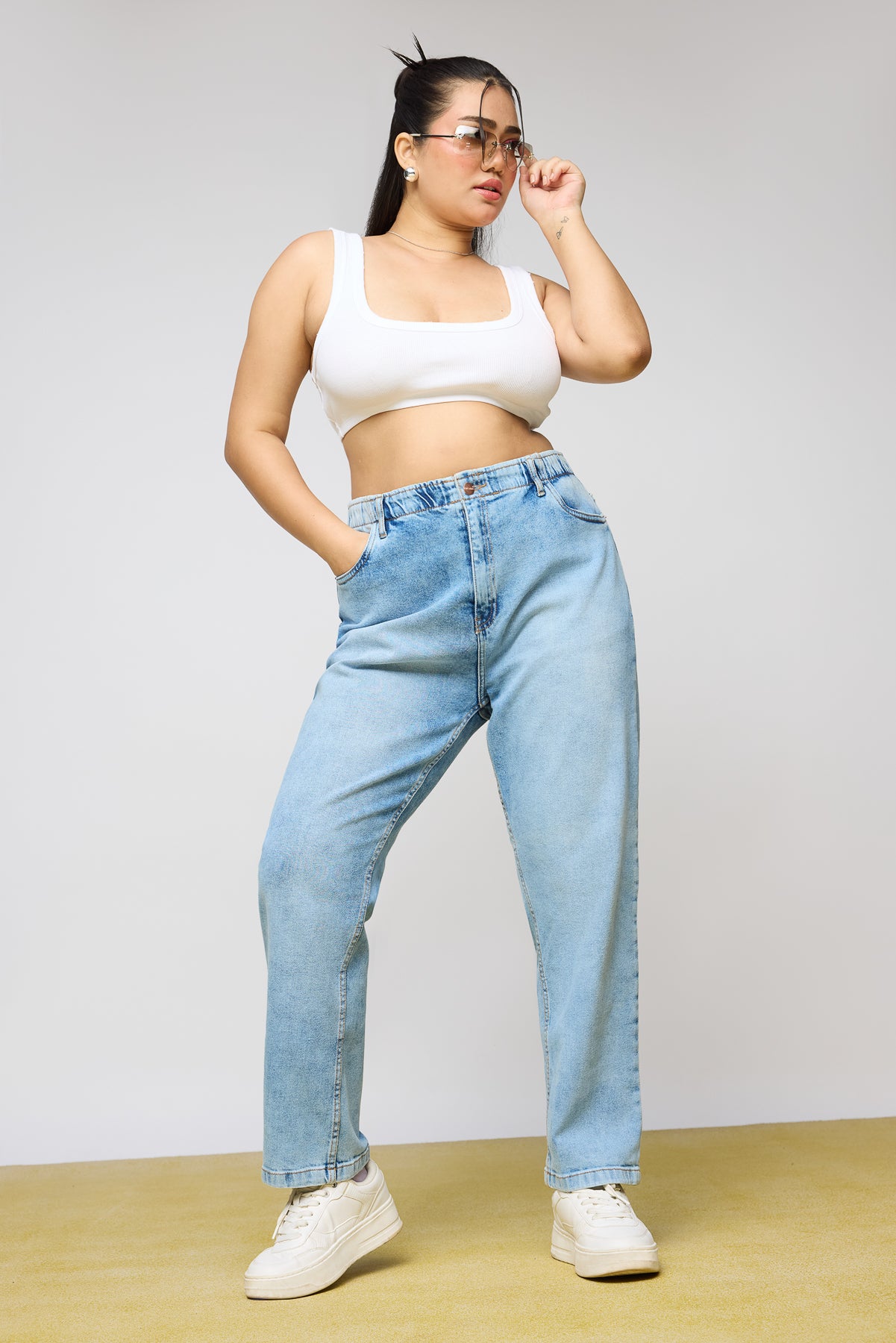 Light Blue Leisure Elasticated Curve Mom Fit Jeans