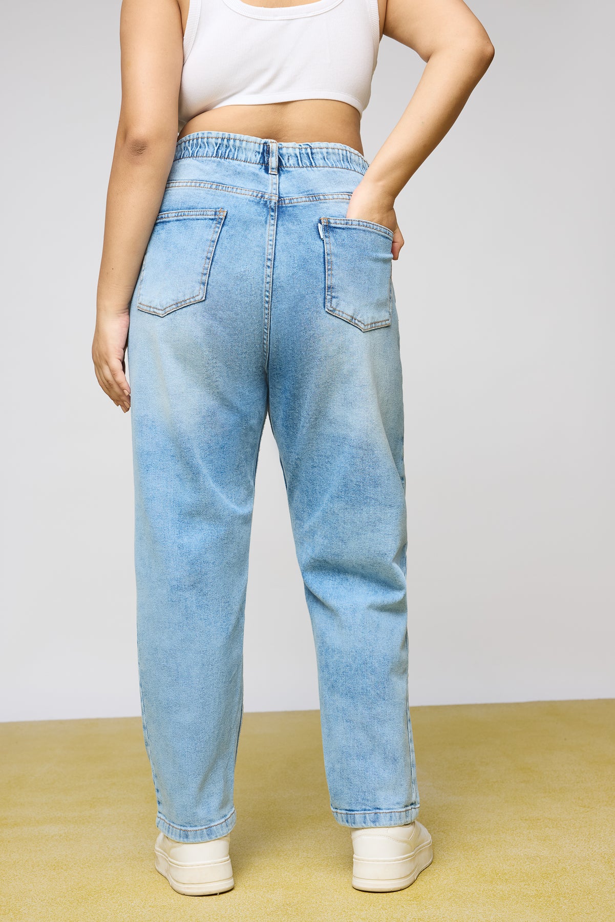 Light Blue Leisure Elasticated Curve Mom Fit Jeans