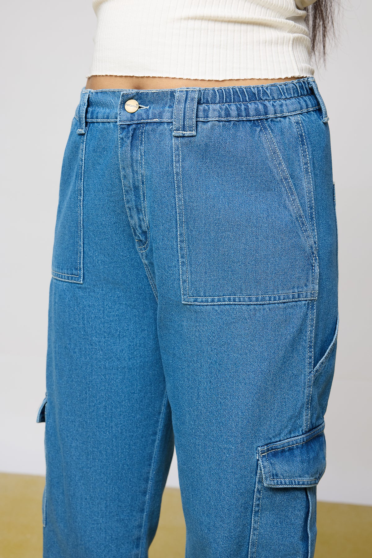 Mid Blue Utility Curve Straight Fit Cargo Jeans