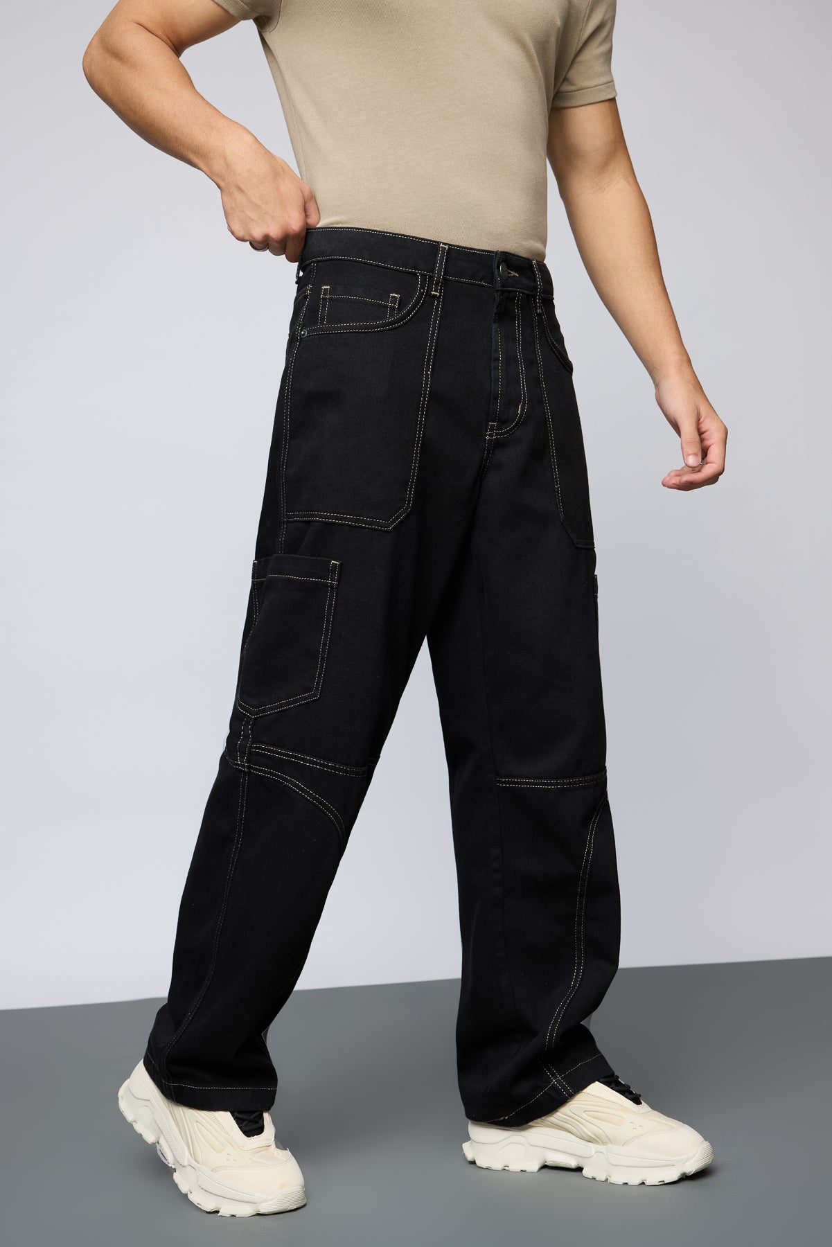 Stealth Stitch Black Men's Cargo Jeans