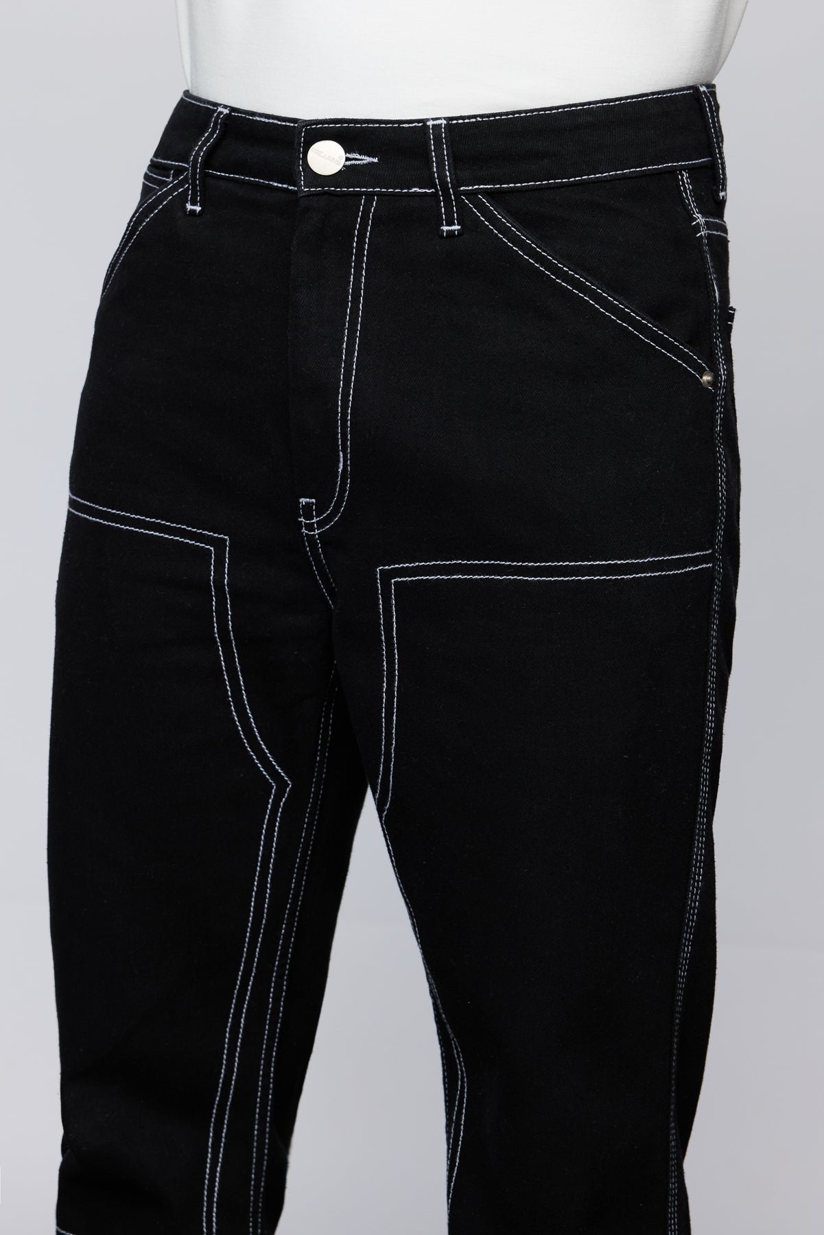 Jet Black Contrast Stitch Men's Straight Jeans