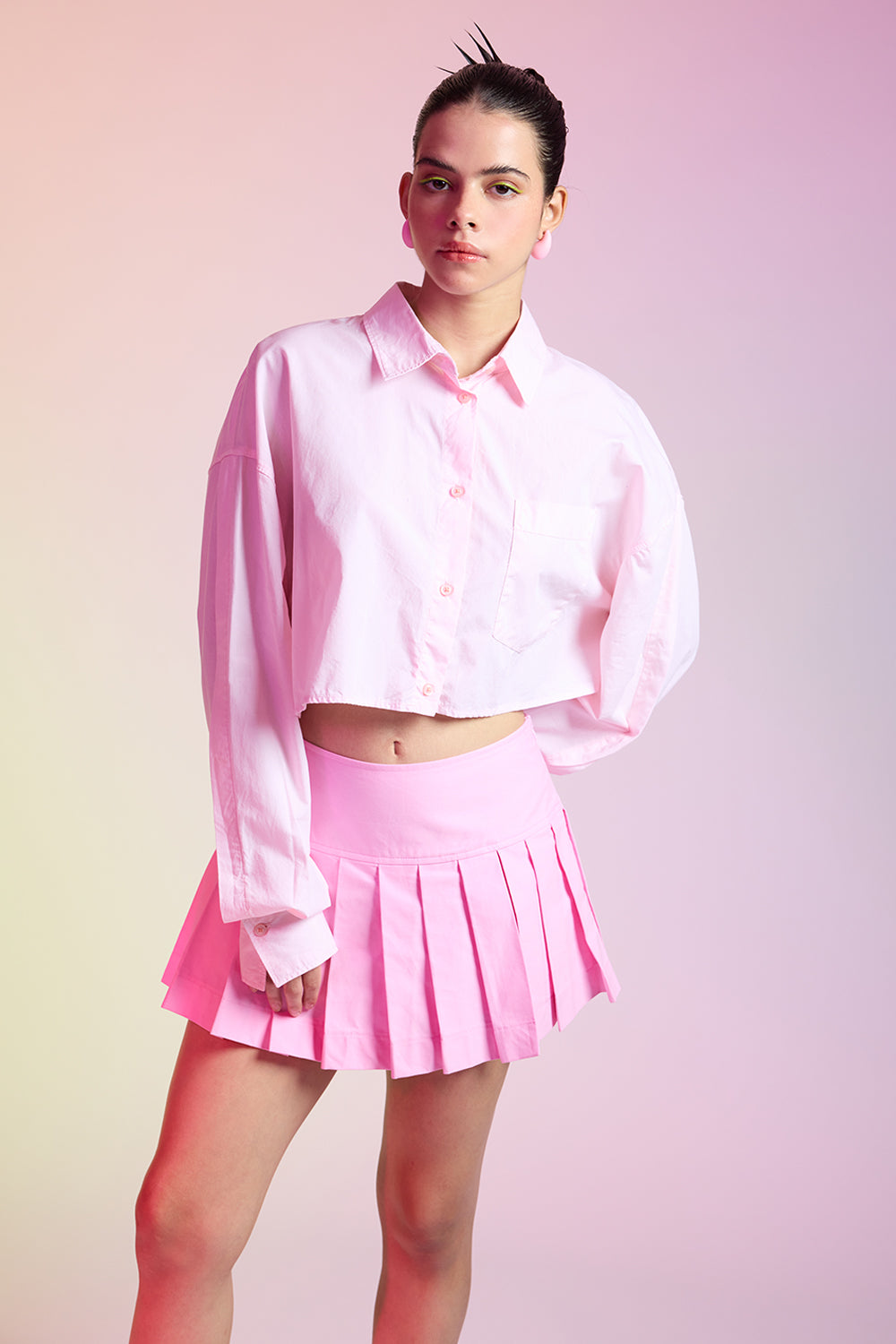 Pink Cropped Cotton Shirt