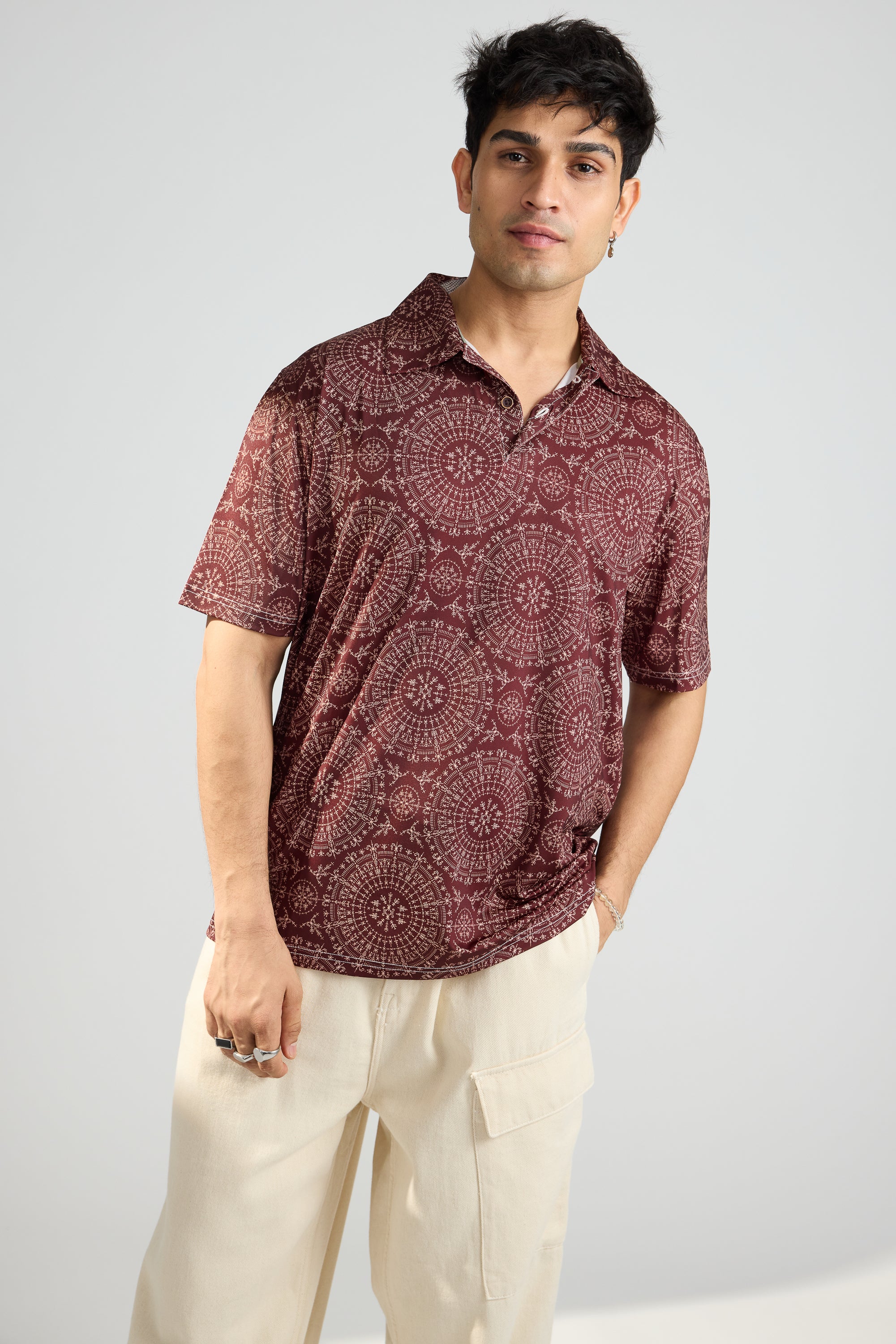 Warli Print Men's Polo T-Shirt