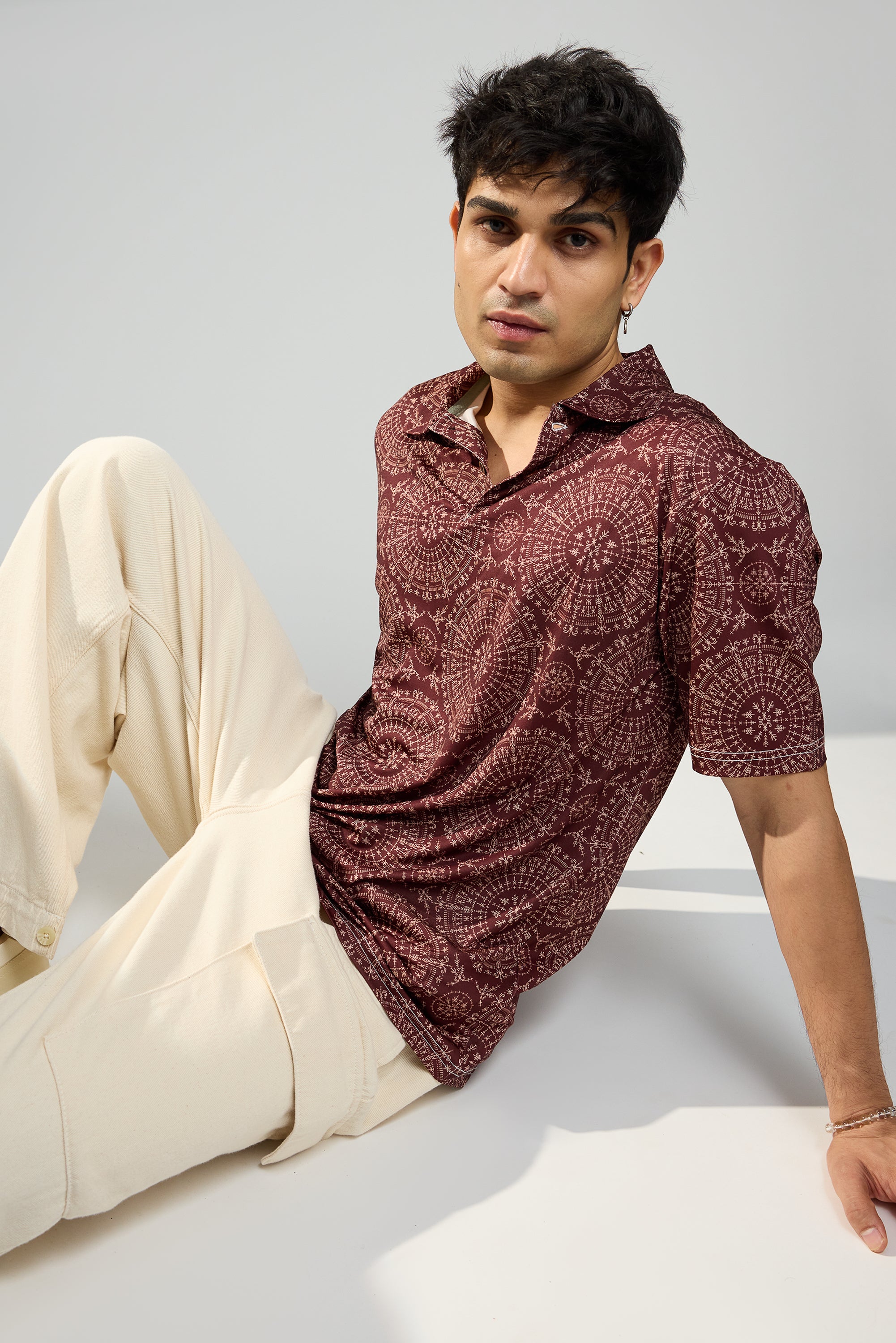 Warli Print Men's Polo T-Shirt