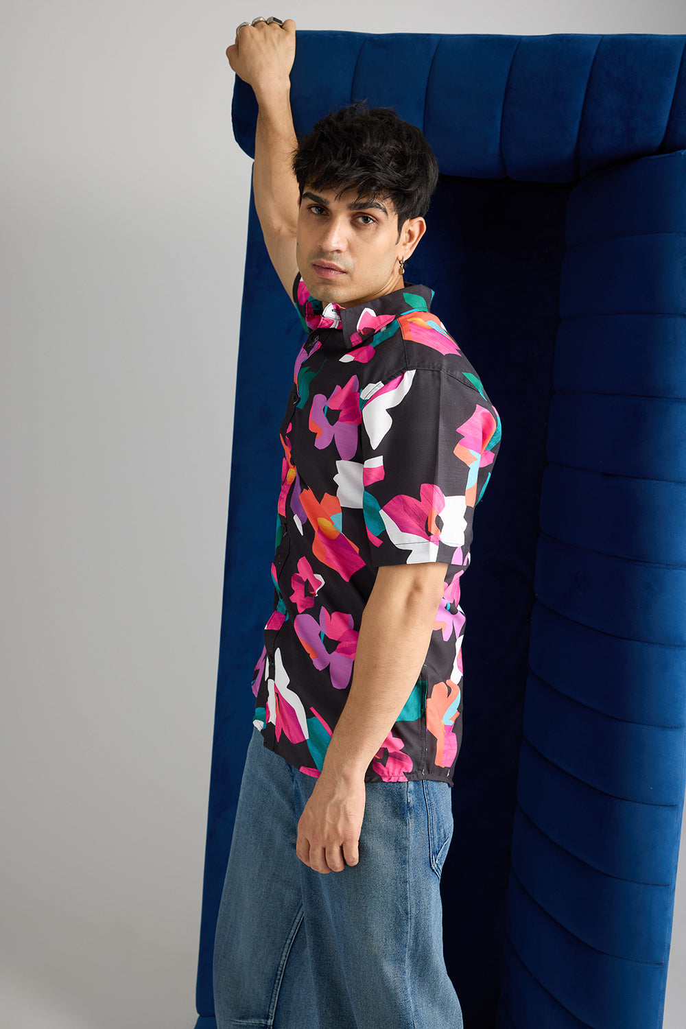 Black Pink Printed Men's Resort Shirt