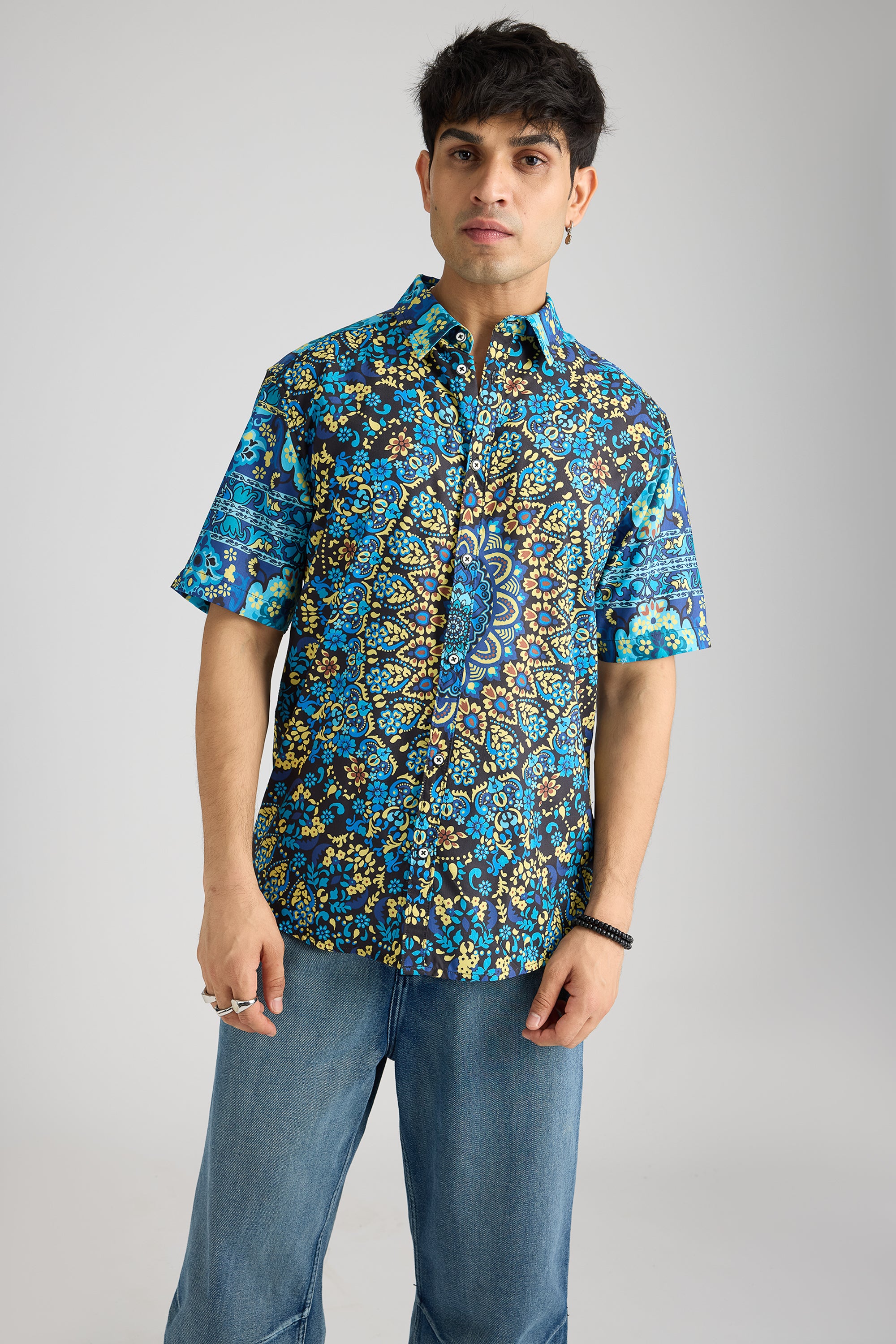 Floric Aqua Printed Men's Resort Shirt