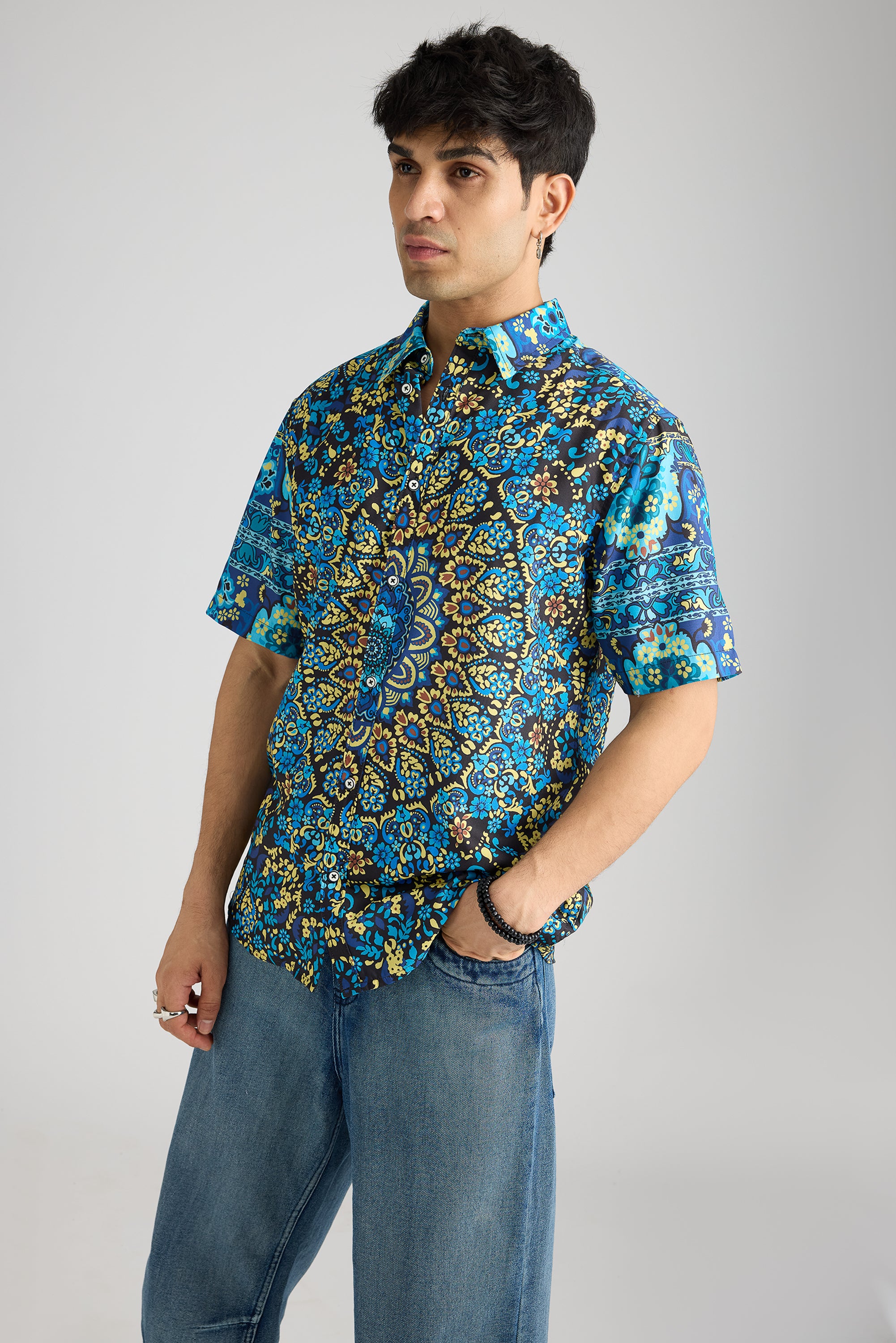 Floric Aqua Printed Men's Resort Shirt