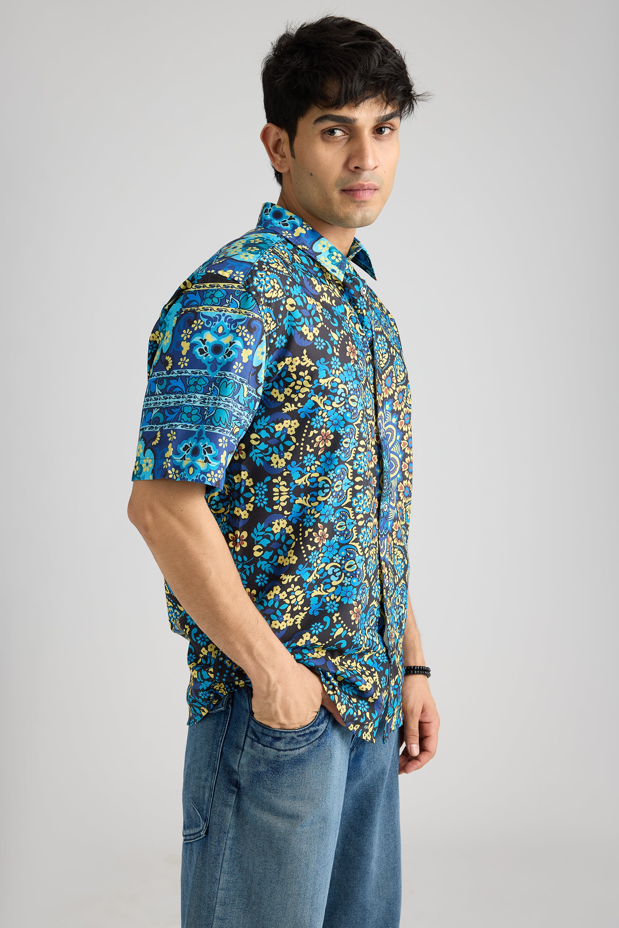 Floric Aqua Printed Men's Resort Shirt