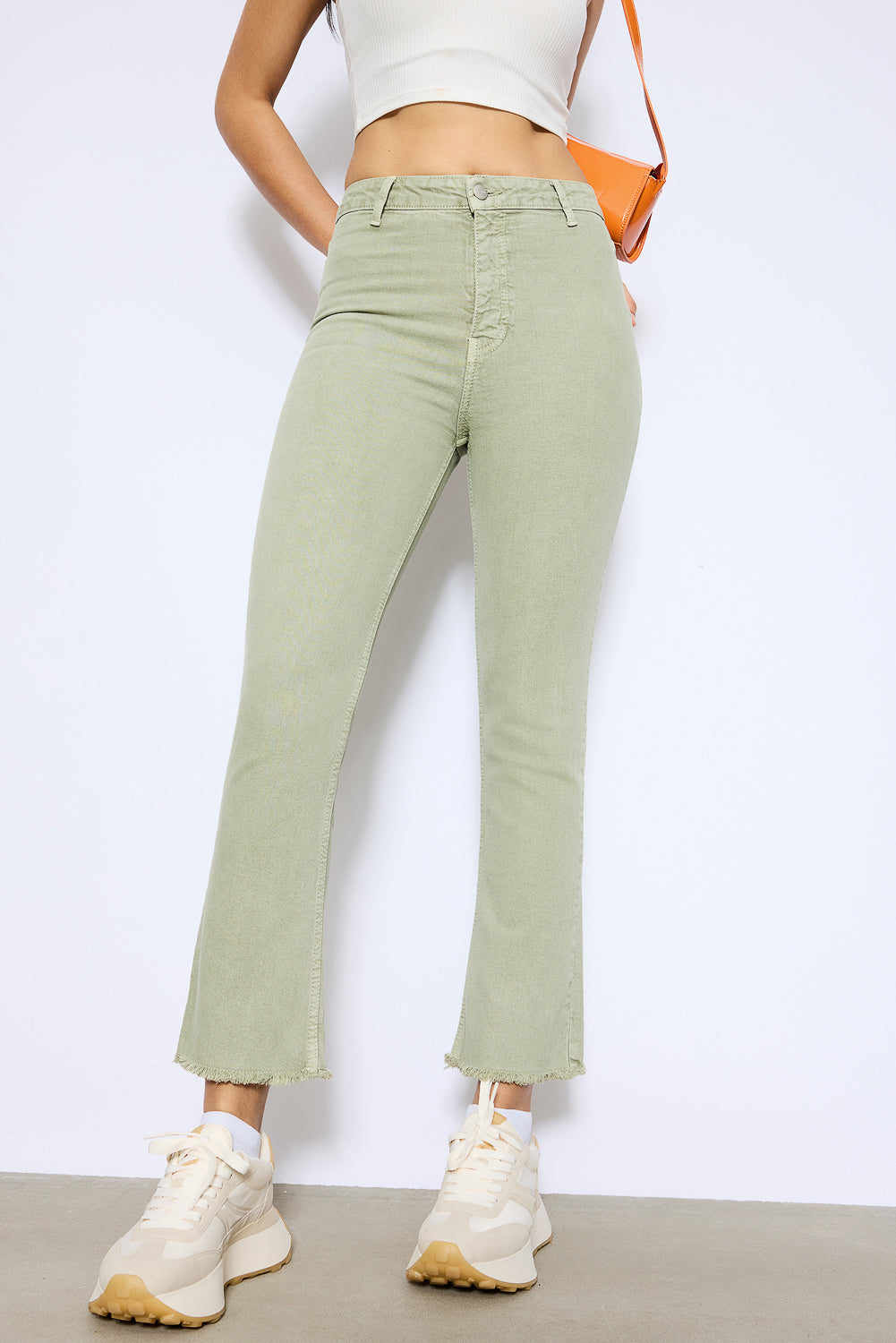 Khaki Mini Flare Jeans
