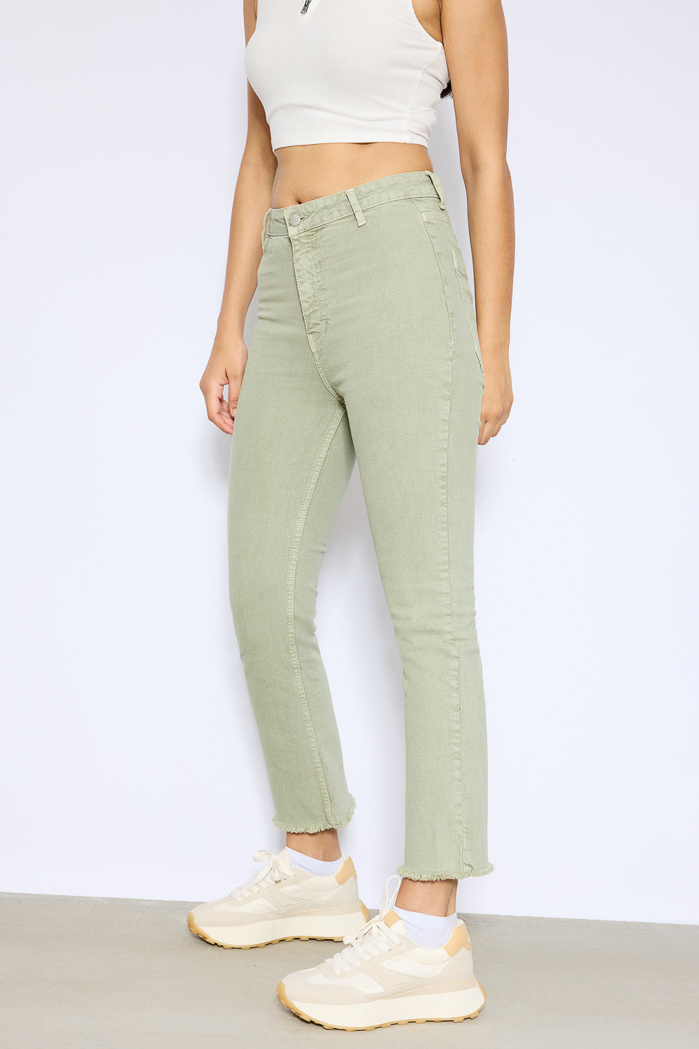 Khaki Mini Flare Jeans