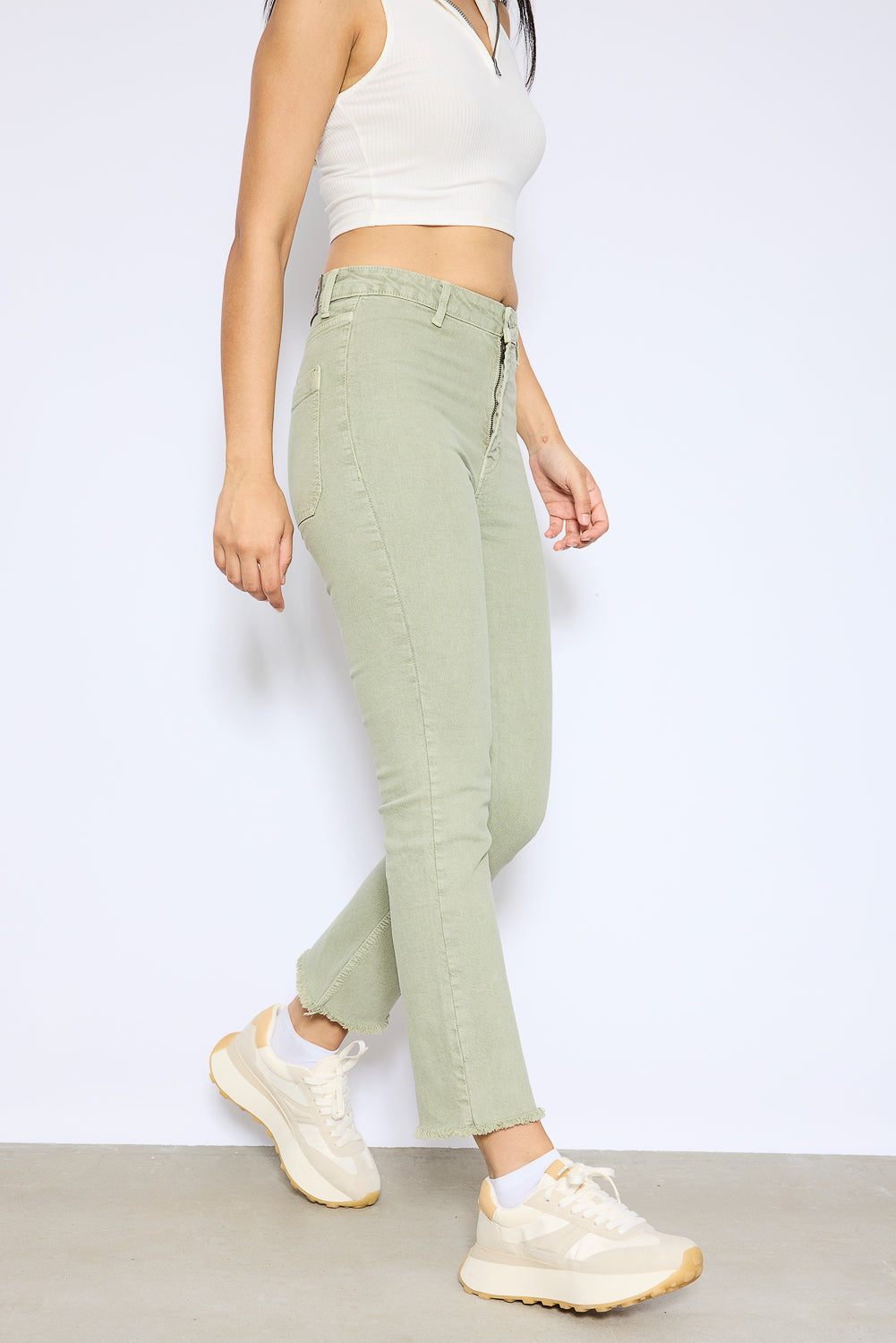 Khaki Mini Flare Jeans