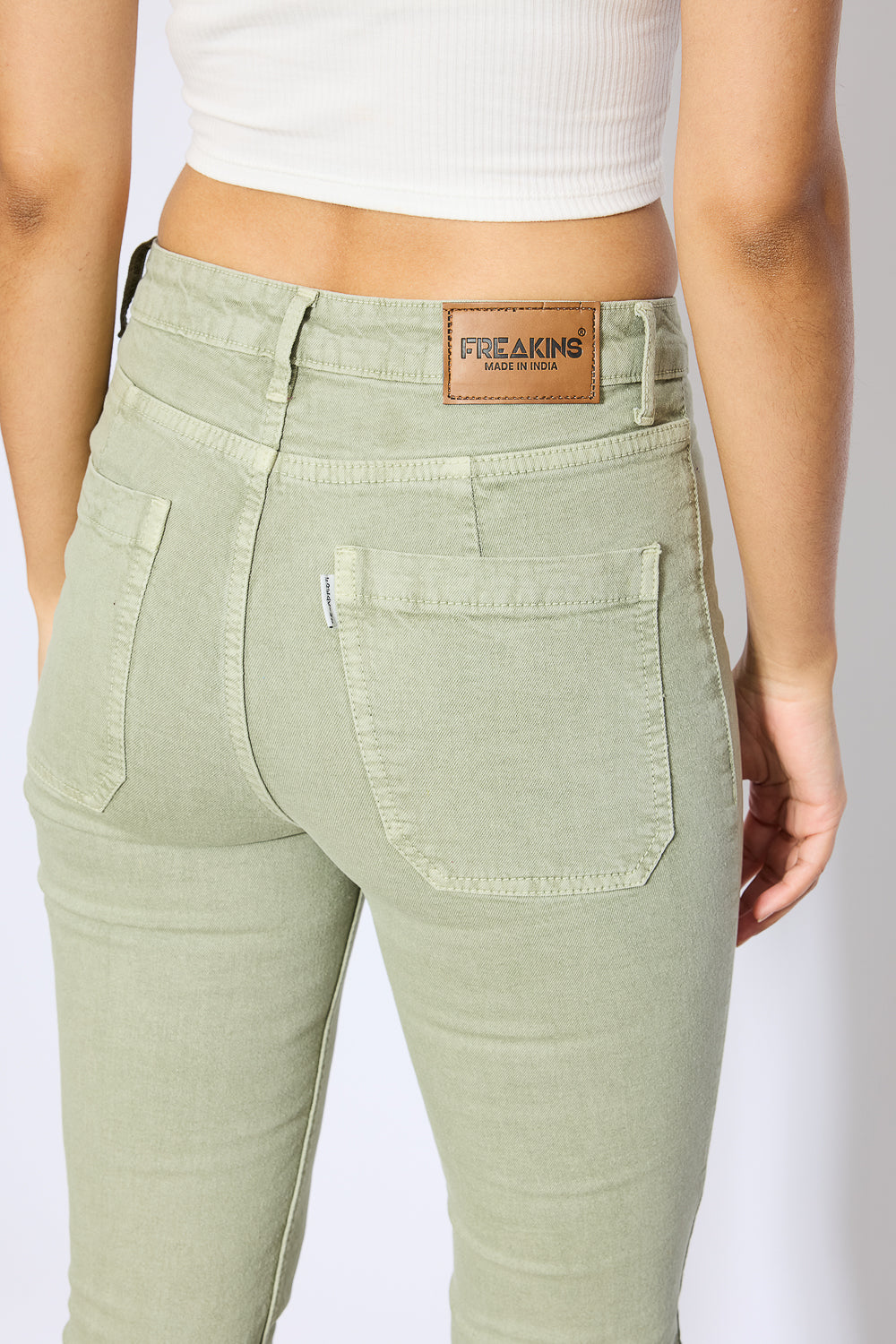 Khaki Mini Flare Jeans