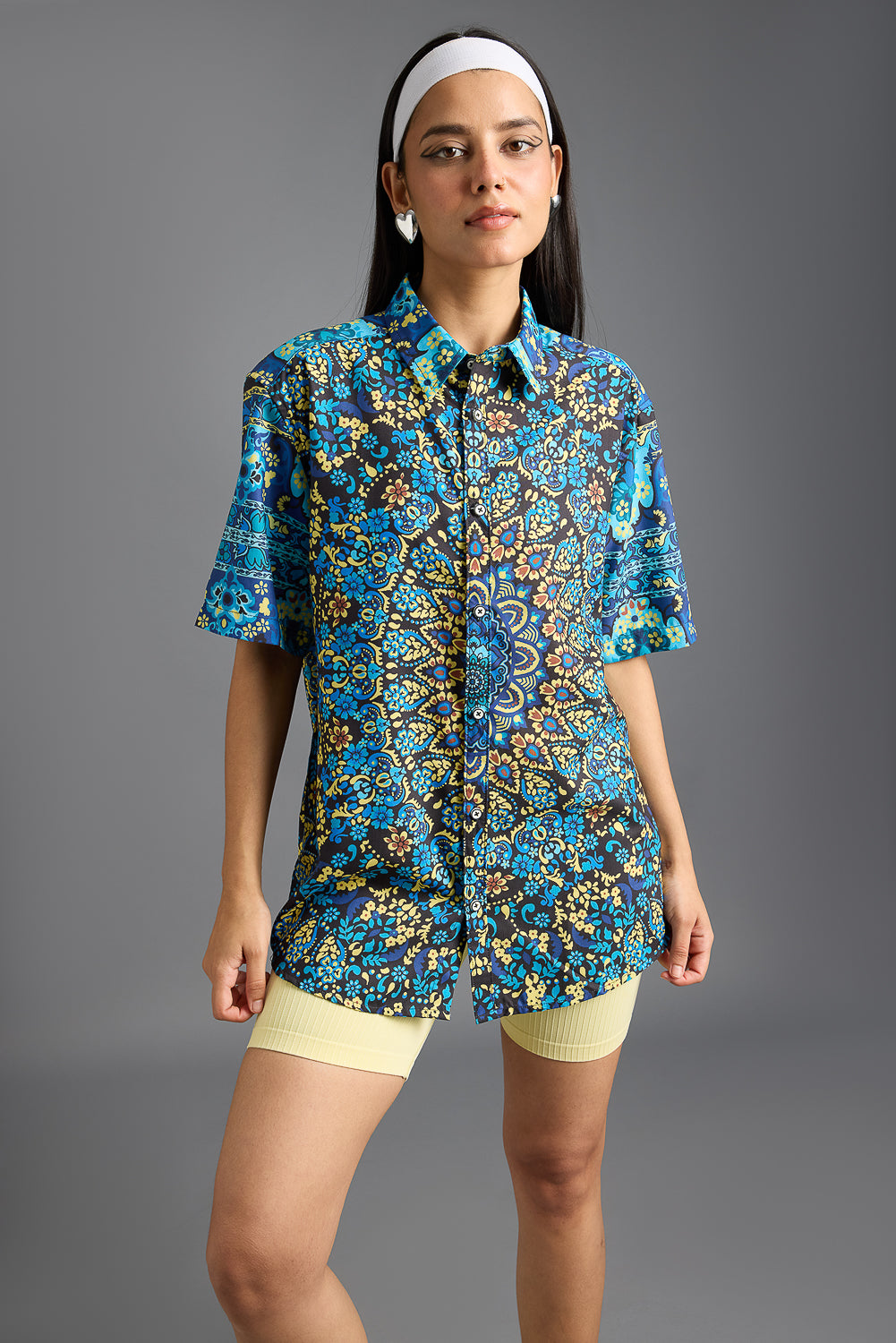 FLORIC AQUA PRINTED WOMEN'S RESORT SHIRT