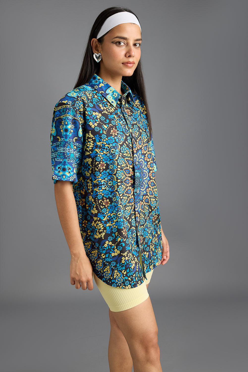 FLORIC AQUA PRINTED WOMEN'S RESORT SHIRT