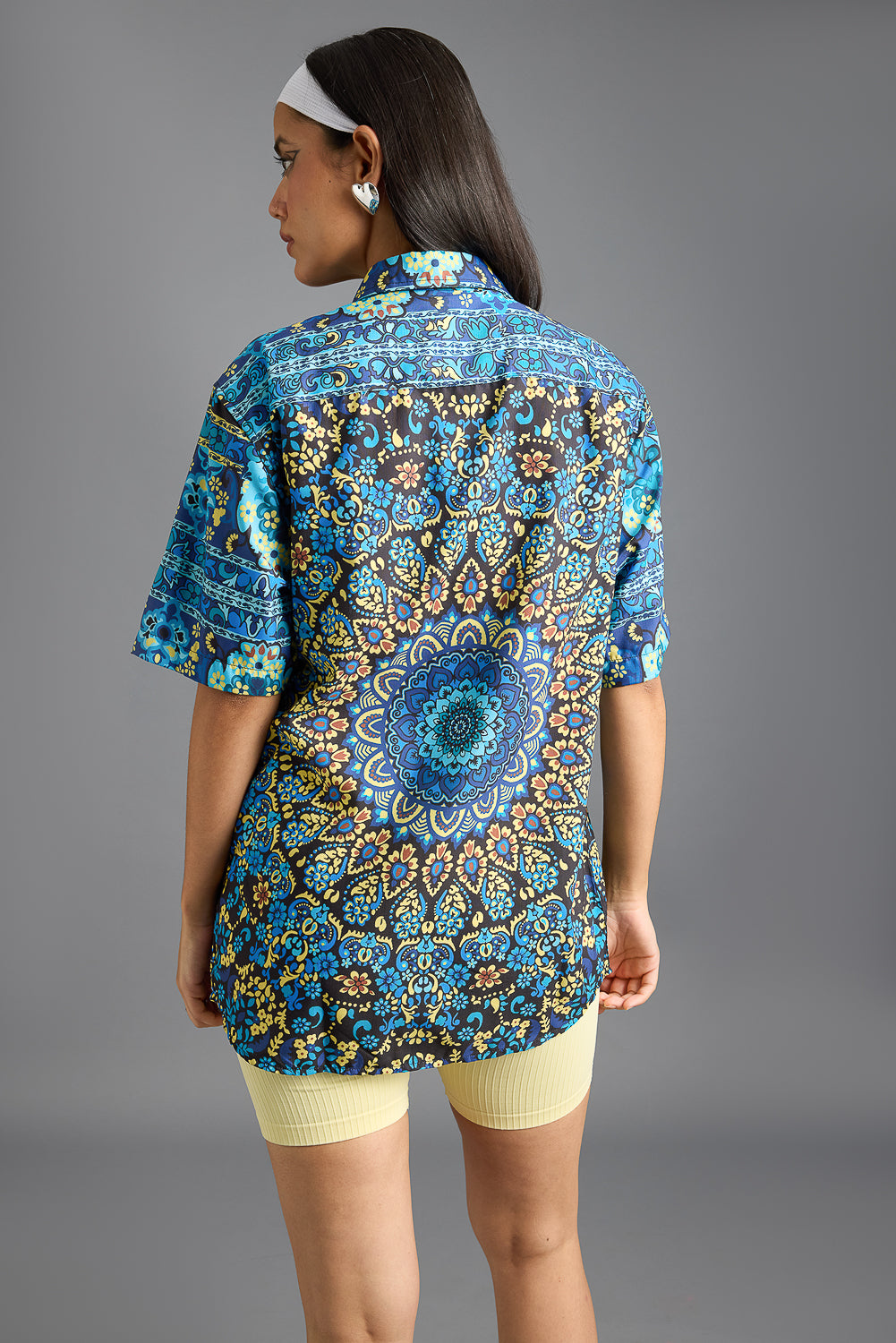 FLORIC AQUA PRINTED WOMEN'S RESORT SHIRT