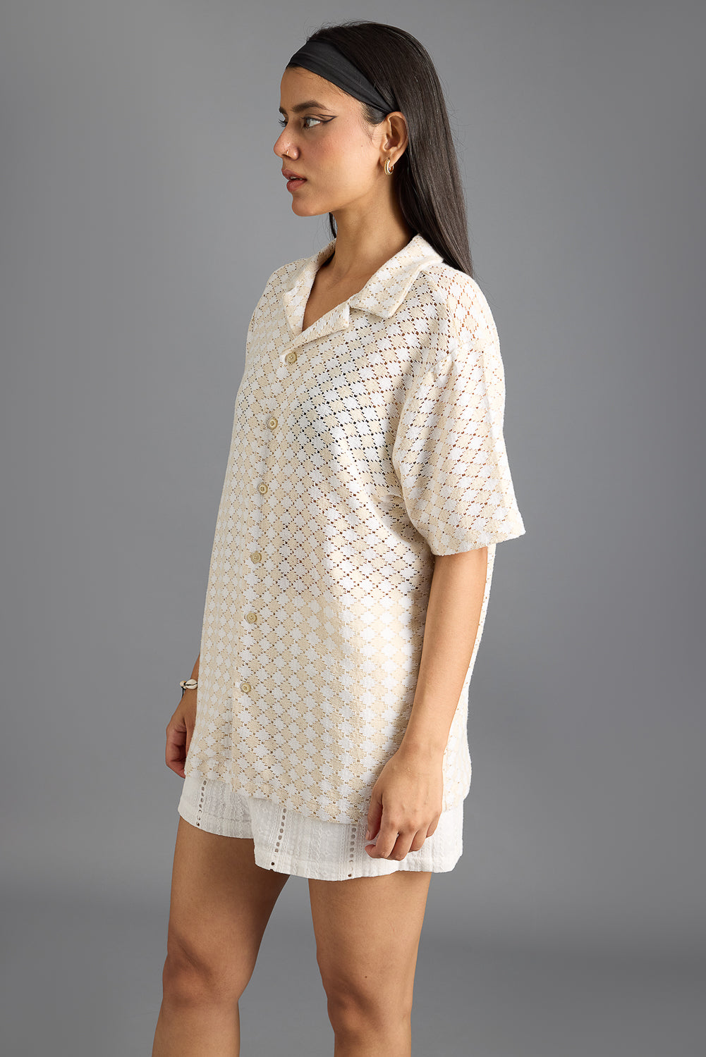 Textured Crochet Vintage Women's Shirt