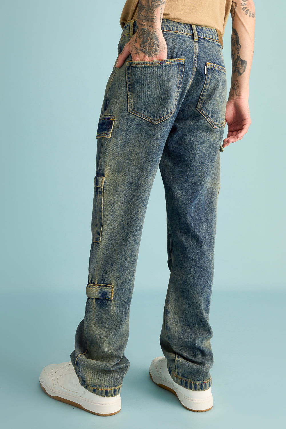 Mold Blue Men's Straight Cargo Jeans