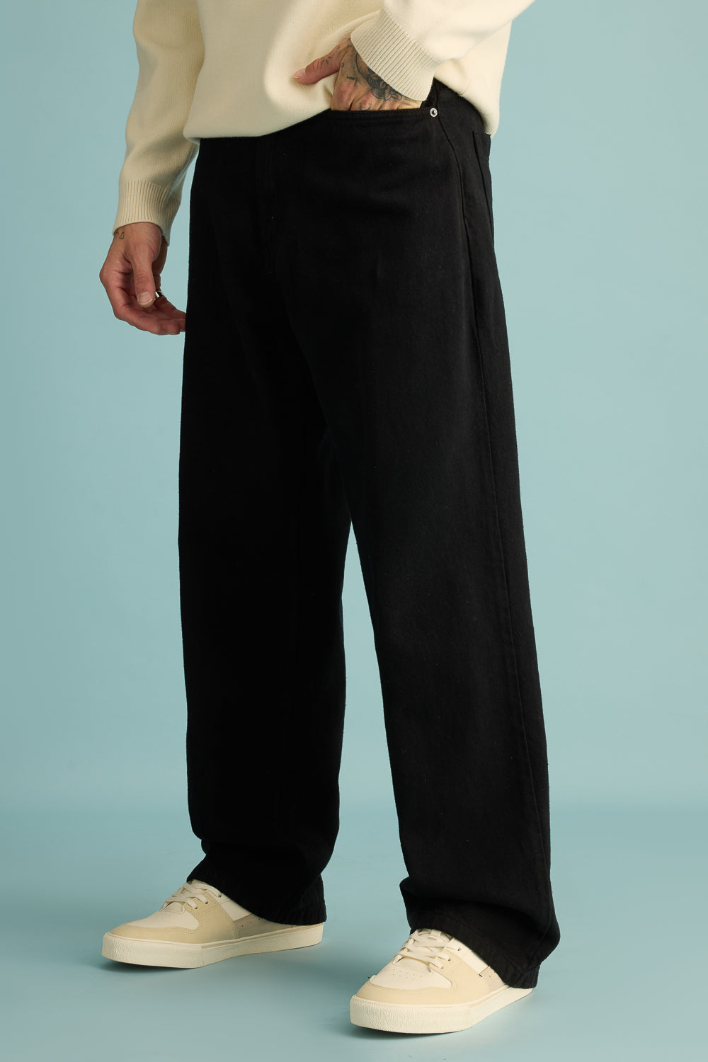 FREAKINS Men’s Black Wide Jeans - Embrace Comfort & Style