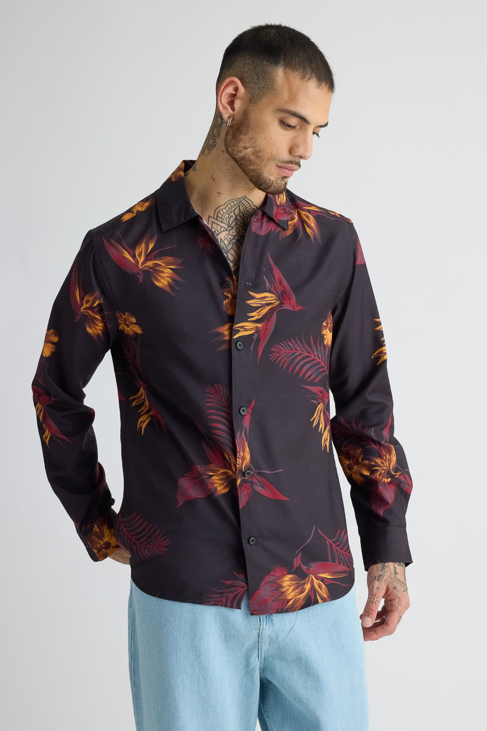 Full Sleeves Men's Flamy Fern Printed Shirt