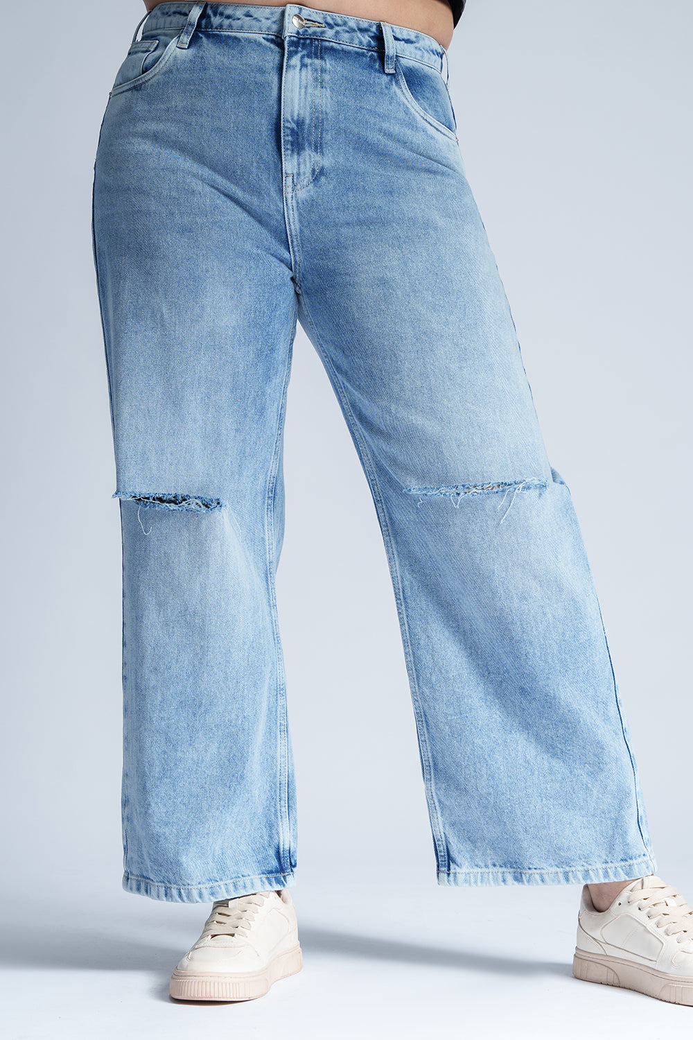 Dynamic Blue Knee Slit Curve Straight Fit Jeans