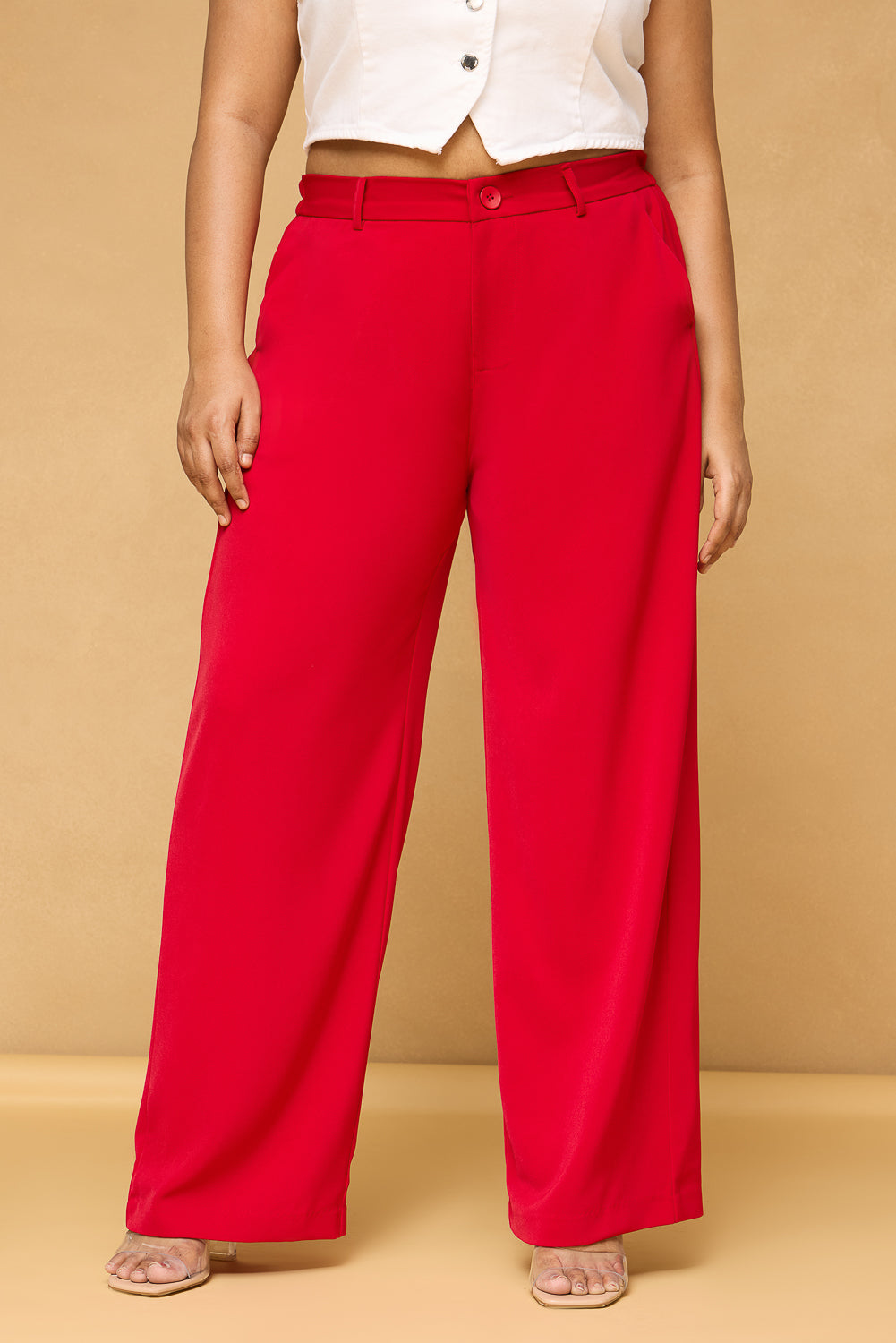 Curve Scarlet Red Sleek Korean Pants