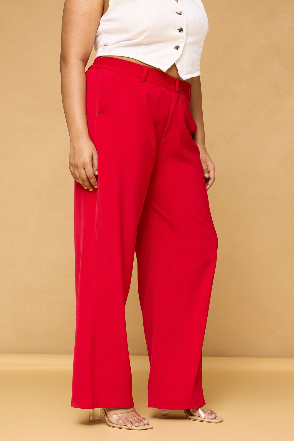 Curve Scarlet Red Sleek Korean Pants