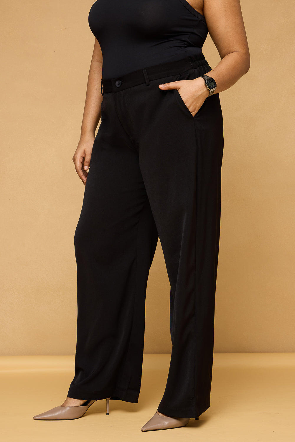 Curve Pitch Black Sleek Korean Pants