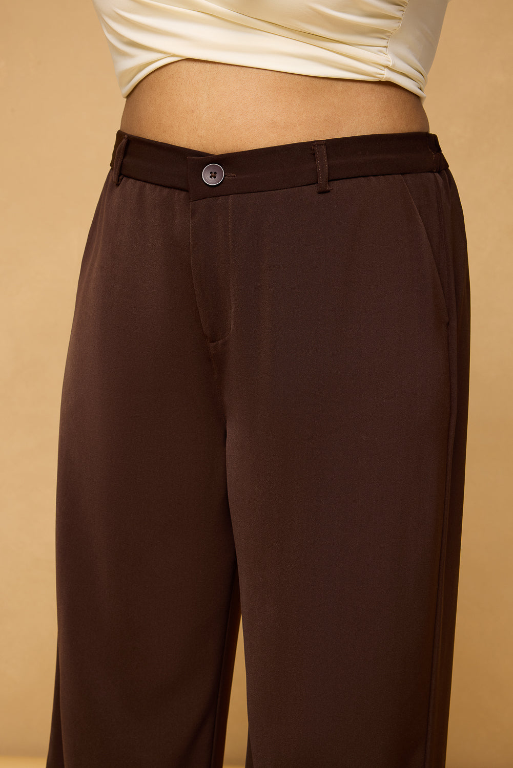 Curve Dark Brown Sleek Korean Pants