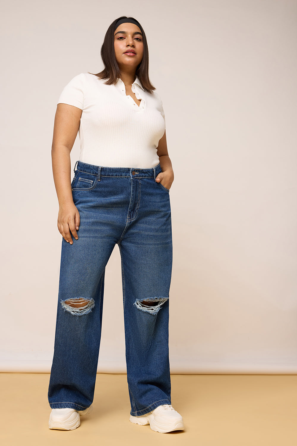 Curve Blue Clean-Cut Wide Jeans