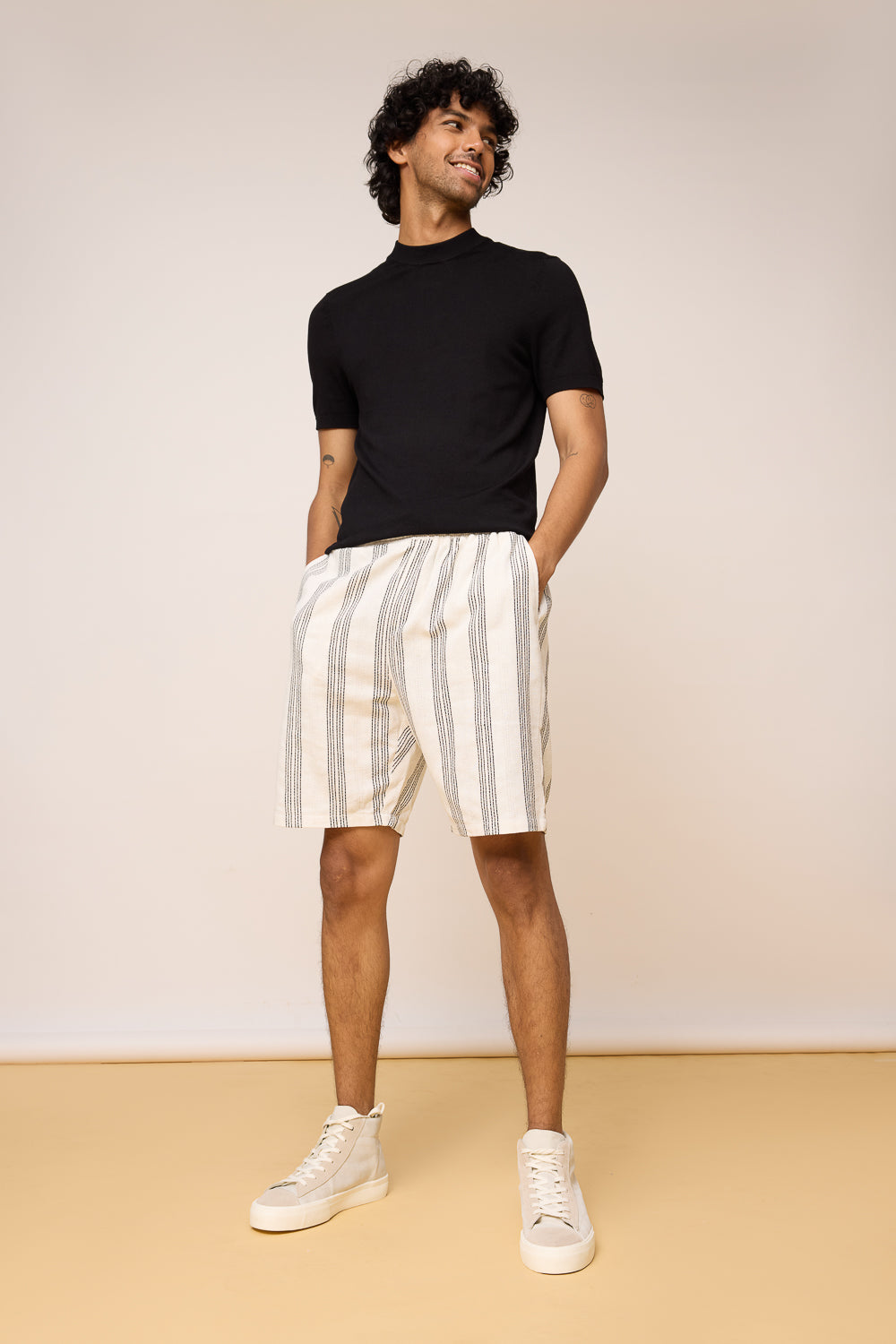 Ebony Striped Ivory Men's Bermuda Shorts