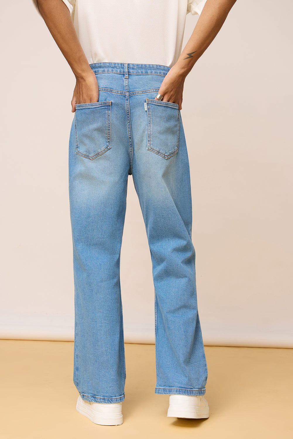 Blue Knee Distressed Men's Wide Leg Jeans