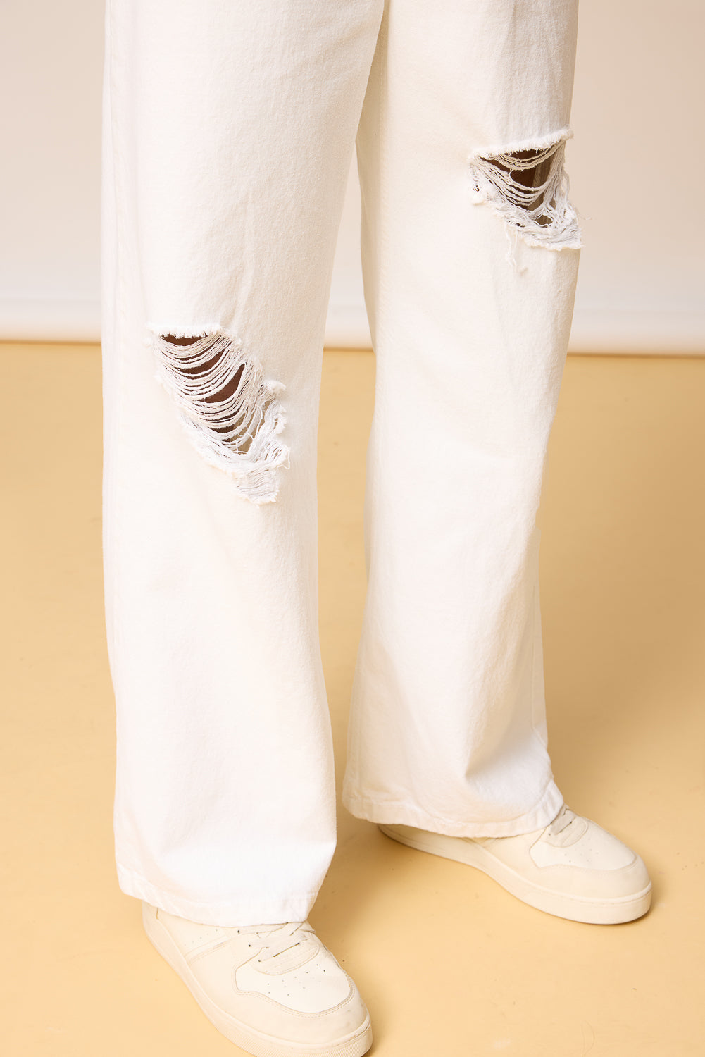 Antique White Ripped Men's Wide Leg Jeans