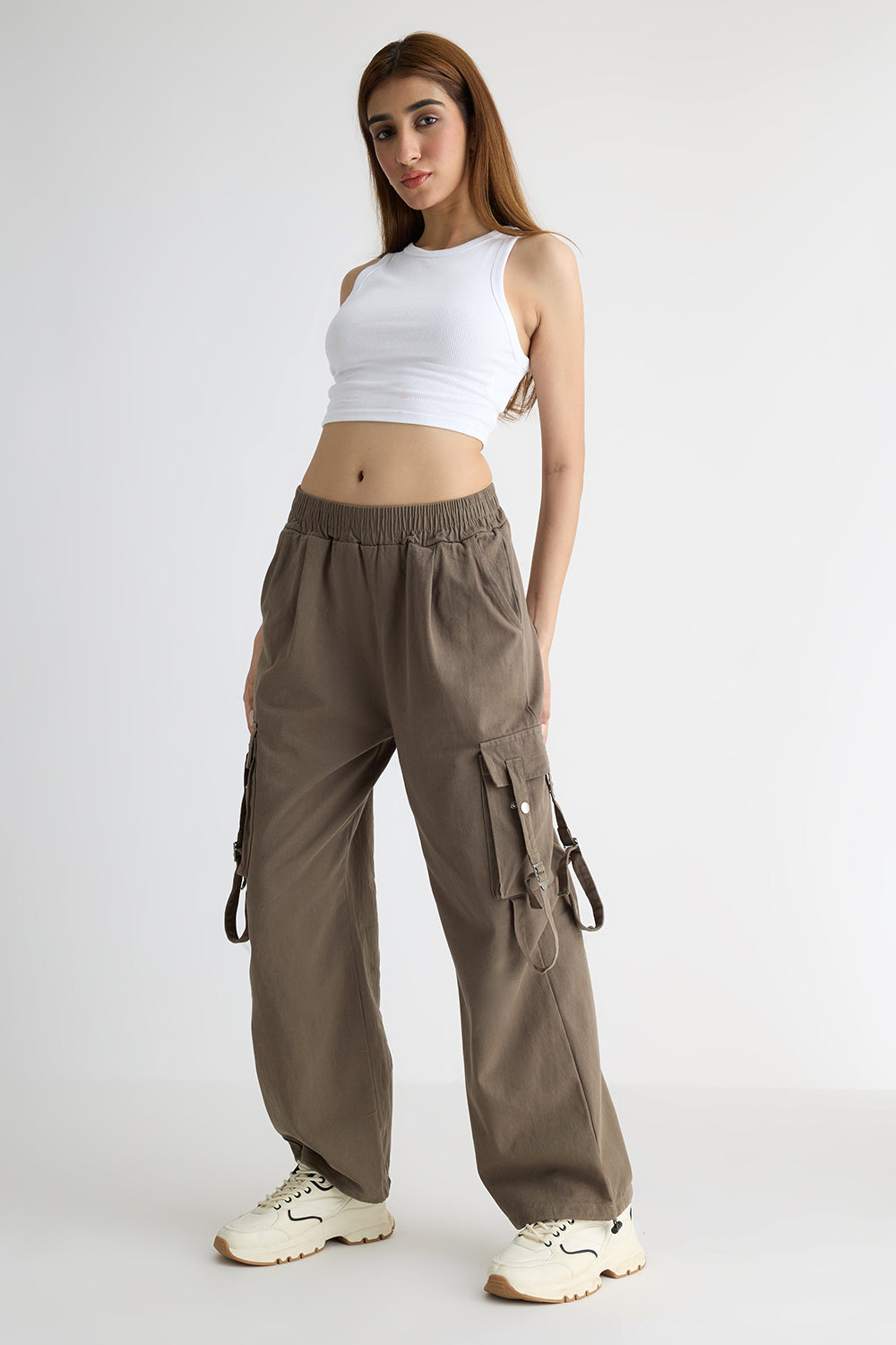 Brown Side-Strap Cargo Pants