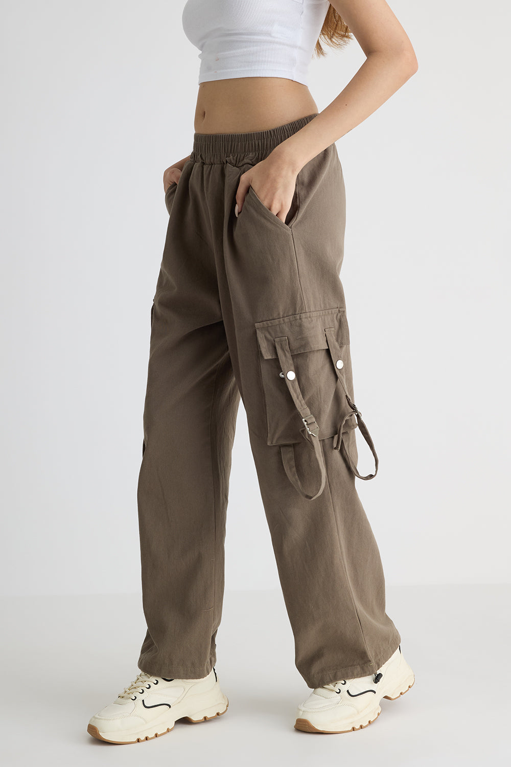 Brown Side-Strap Cargo Pants