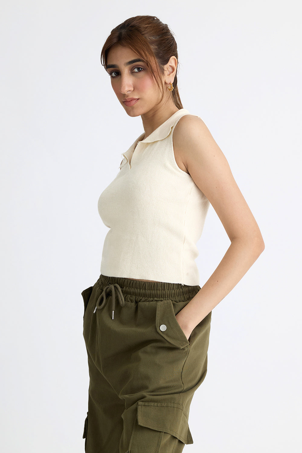 Collared Ribbed Crop Top