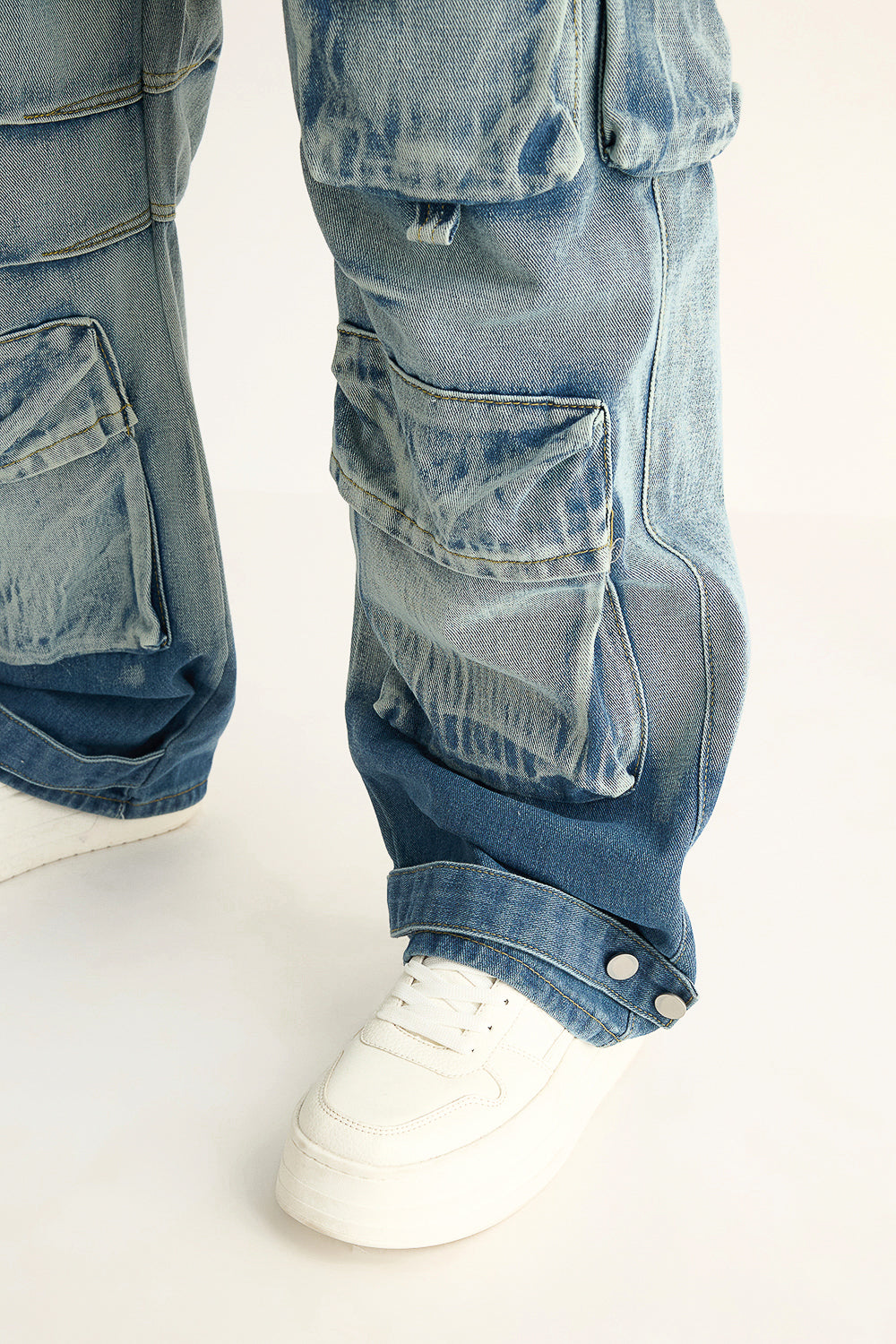 Heavy Wash Dunked Denim Cargo Jeans