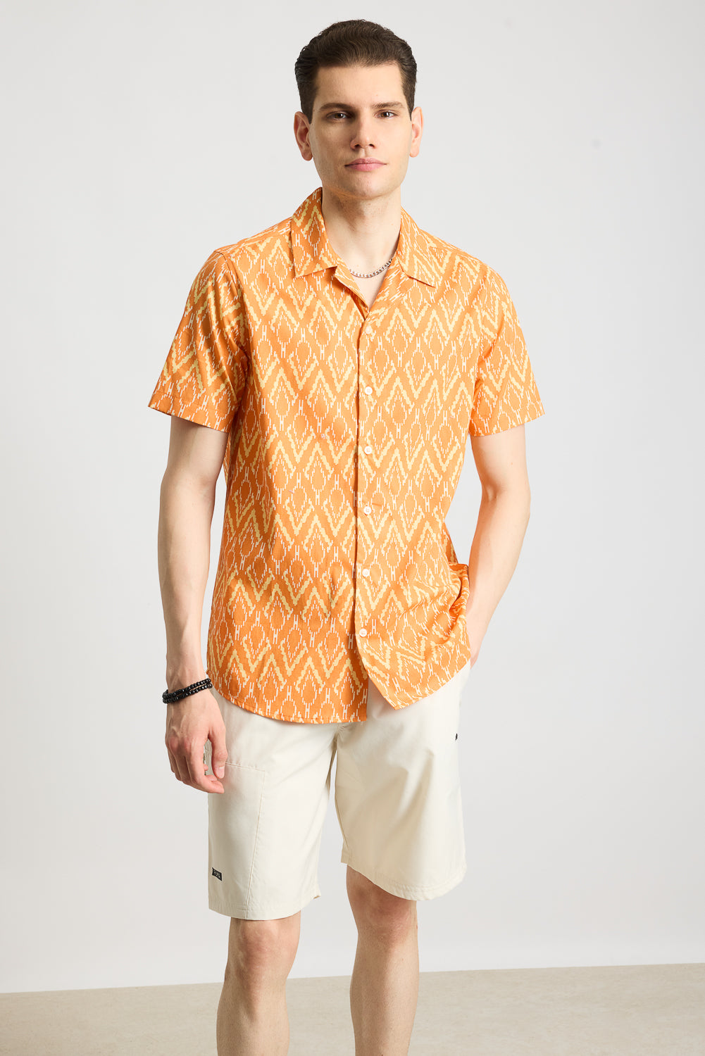 Orange Printed Men's Resort Shirt