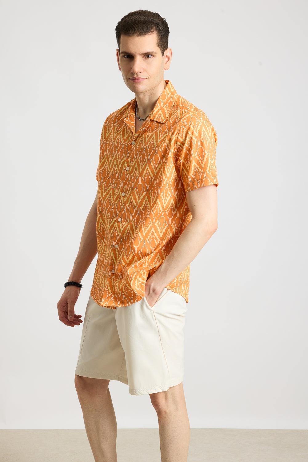 Orange Printed Men's Resort Shirt