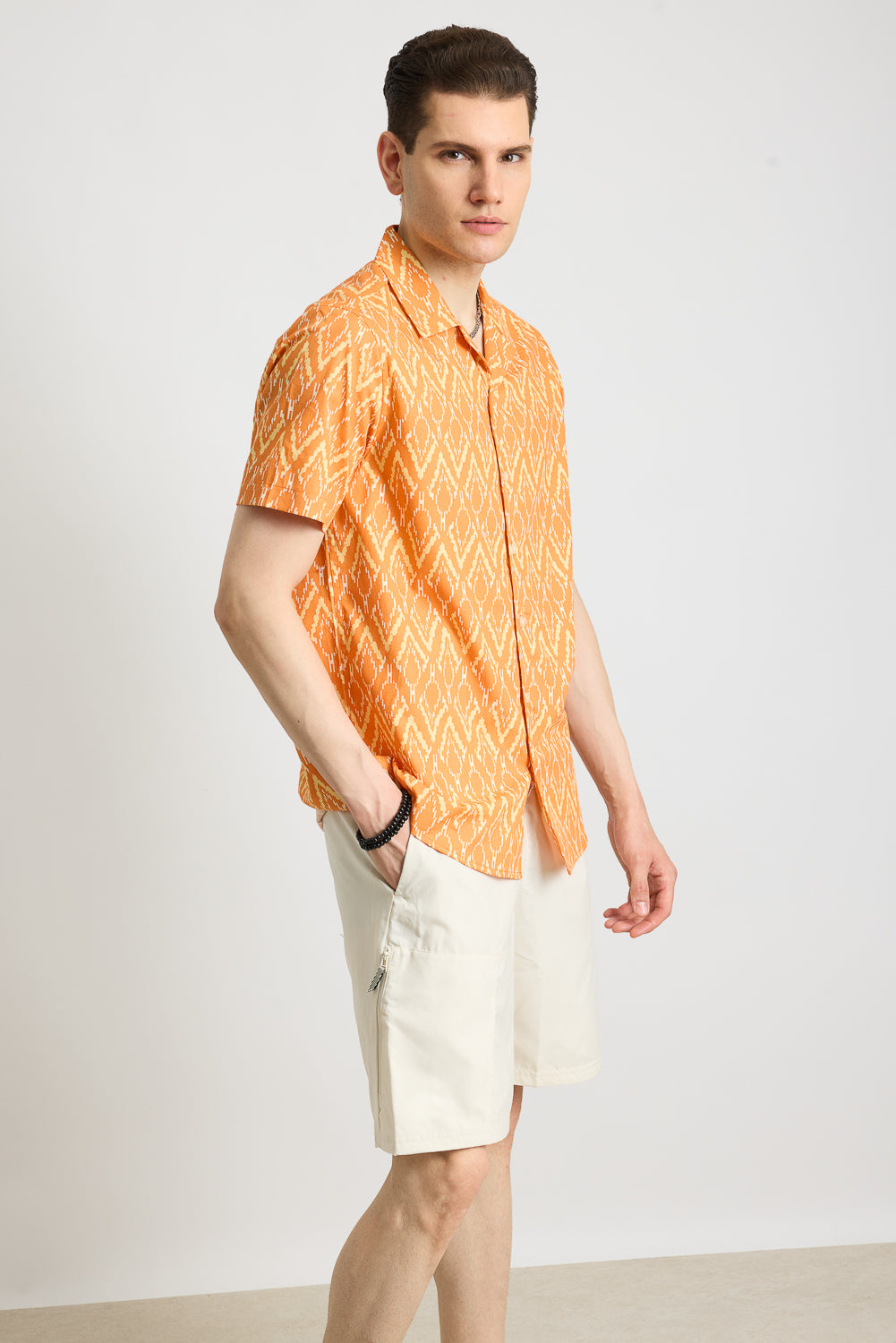 Orange Printed Men's Resort Shirt