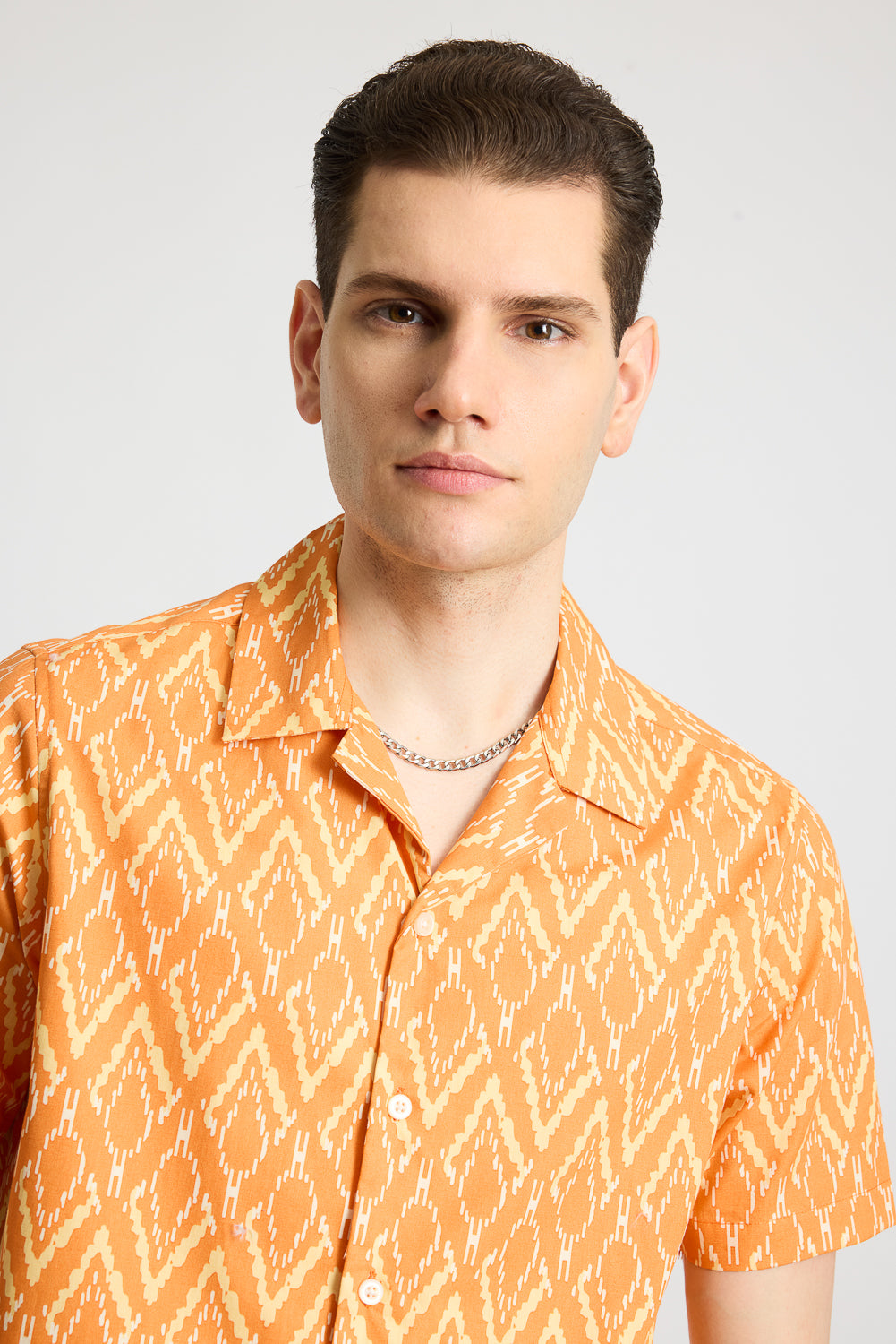 Orange Printed Men's Resort Shirt