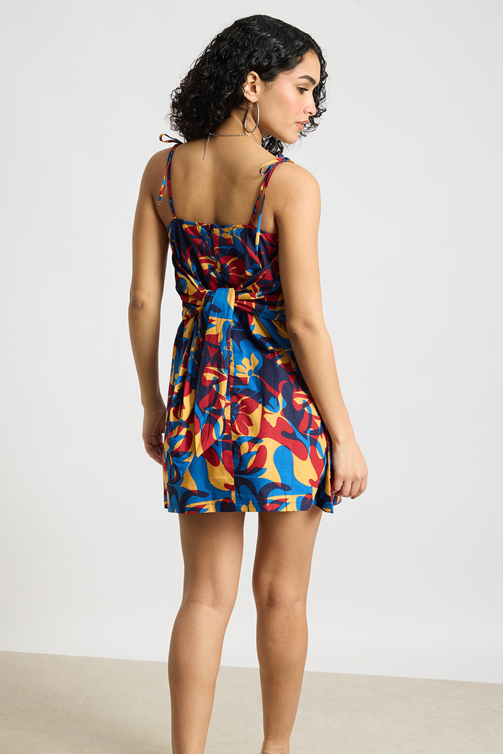 ABSTRACT FLORAL PRINTED POPLIN DRESS