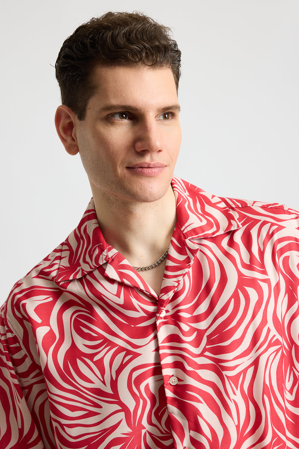 Pink & Beige Zebra Printed Men's Resort Shirt