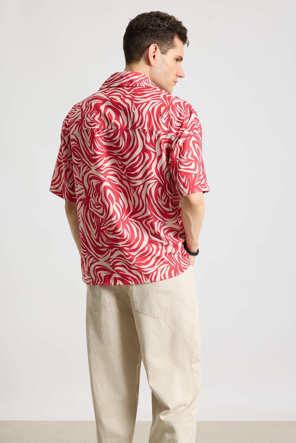 Pink & Beige Zebra Printed Men's Resort Shirt