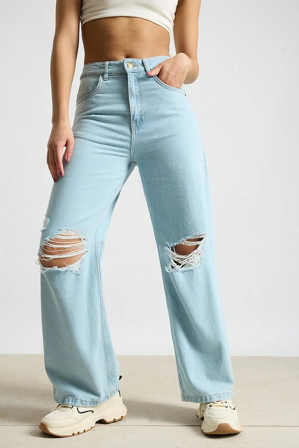 Aqua Haze Distressed Women's Wide Jeans