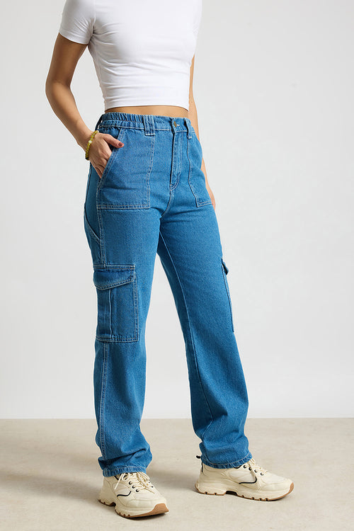 Women's Cargo Jeans with Bungee Hem
